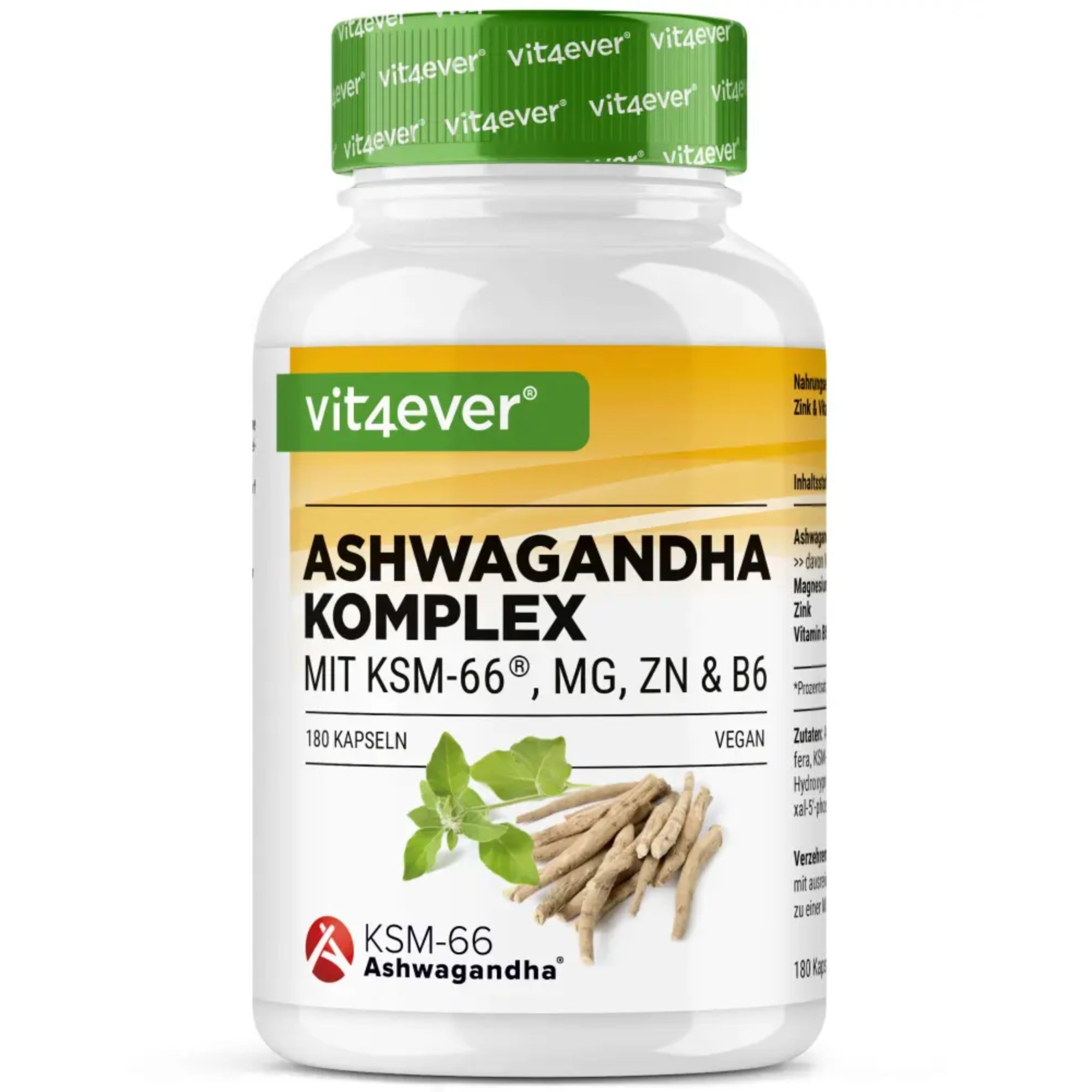 Vit4ever Ashwagandha KSM-66 Complex mit Magnesium, Zink & B6 - 180 Kapseln