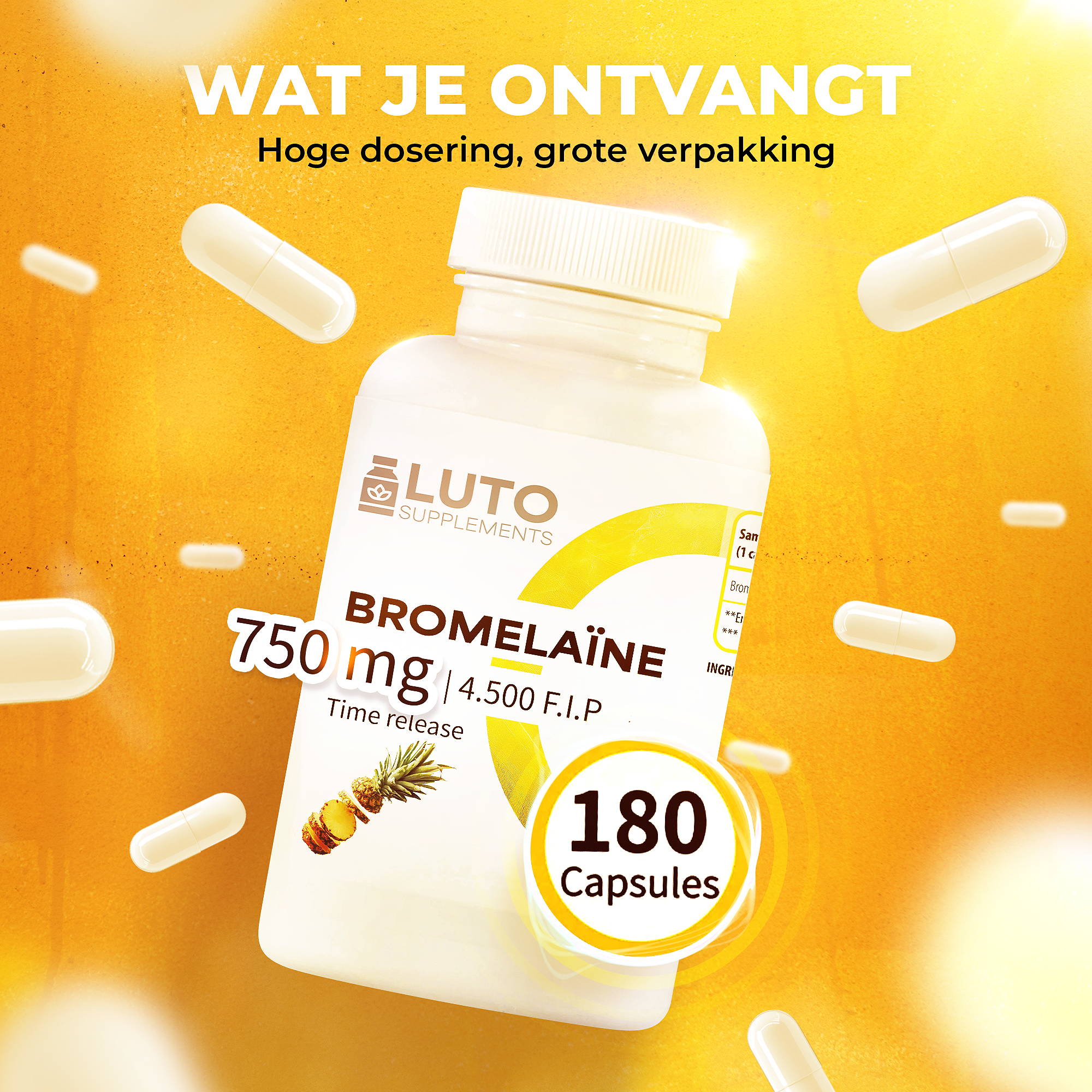 Bromelain 750 mg (4500 F.I.P.) | 180 Time-Release-Kapseln | LUTO Supplements