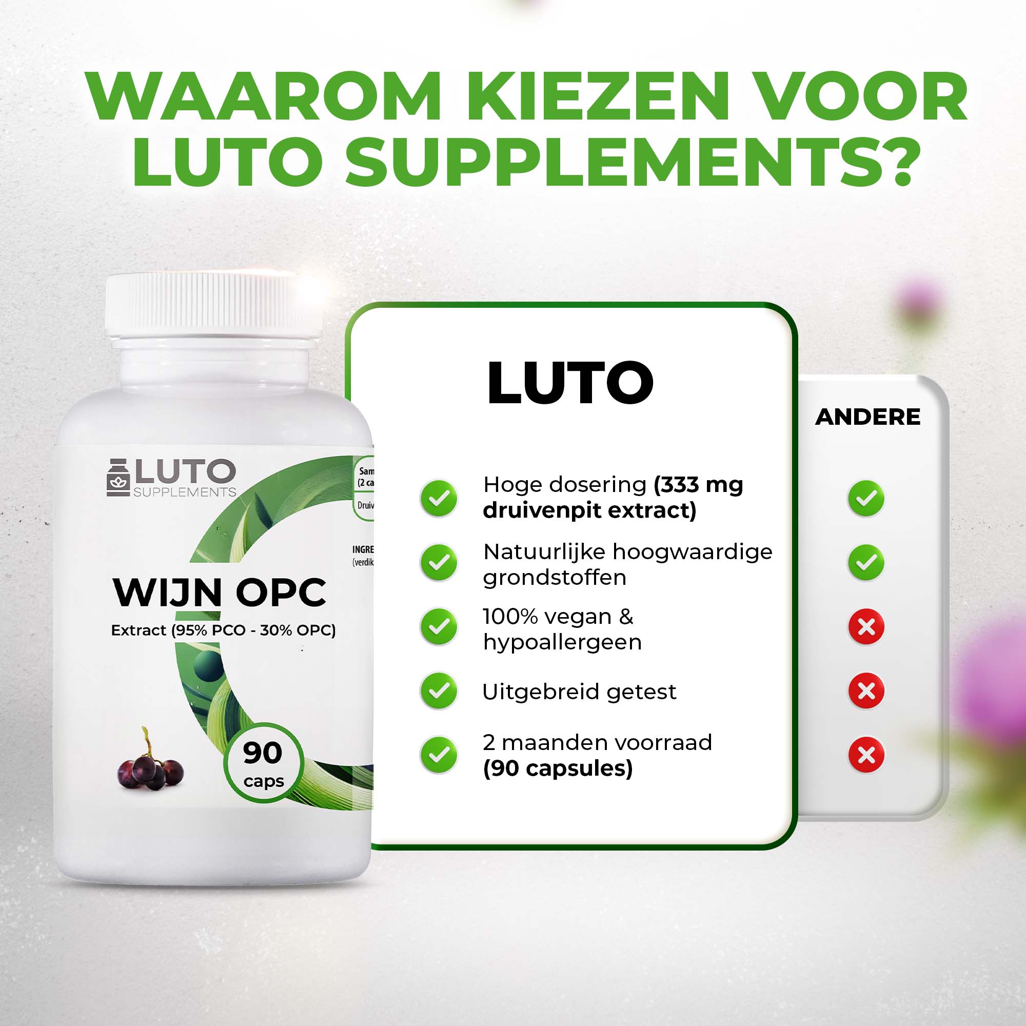 Wein OPC Traubenkernextrakt (95% PCO - 30% OPC) | 90 Kapseln | LUTO Supplements