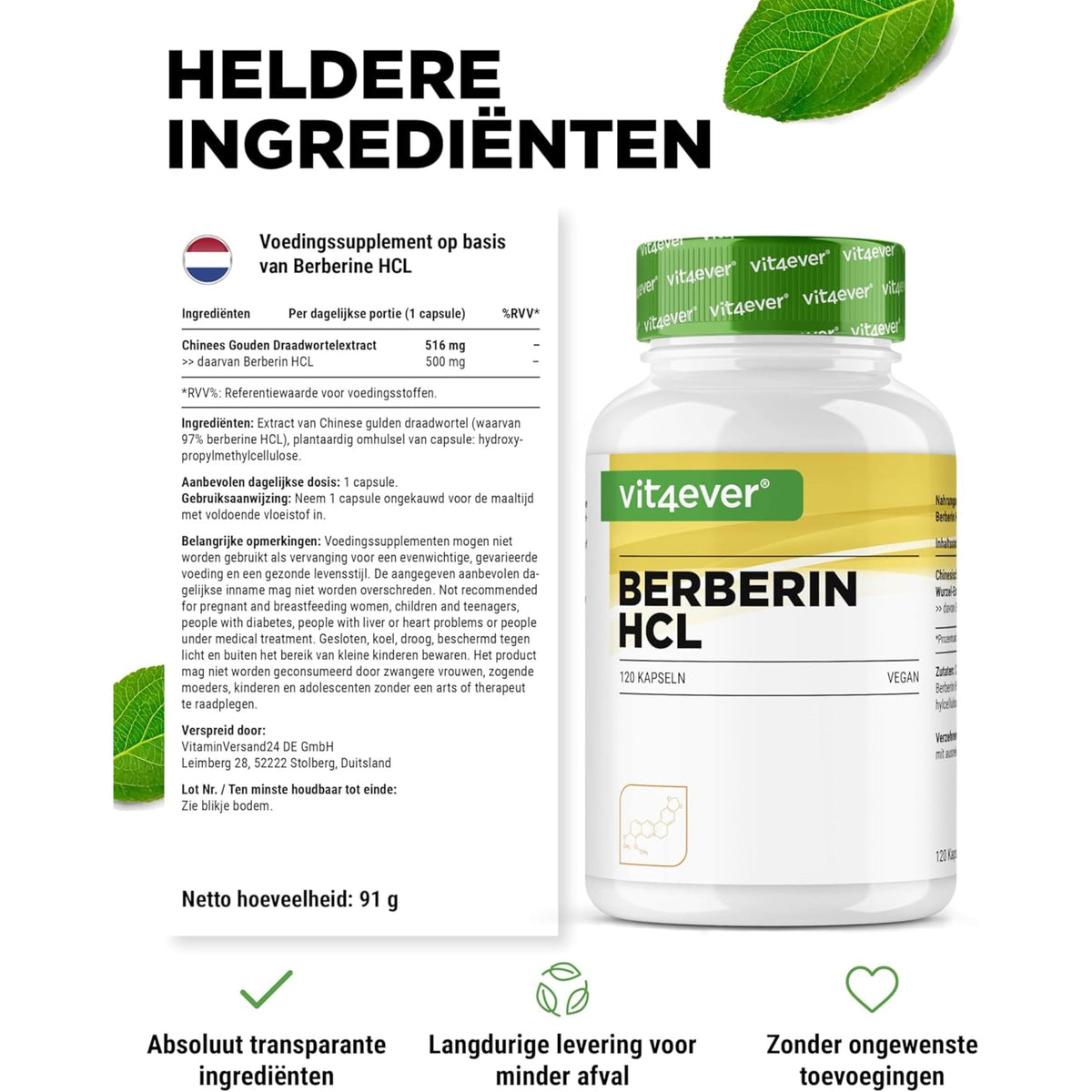 Berberin HCl 97% Intenso 500mg | 120 Kapseln | Vit4ever
