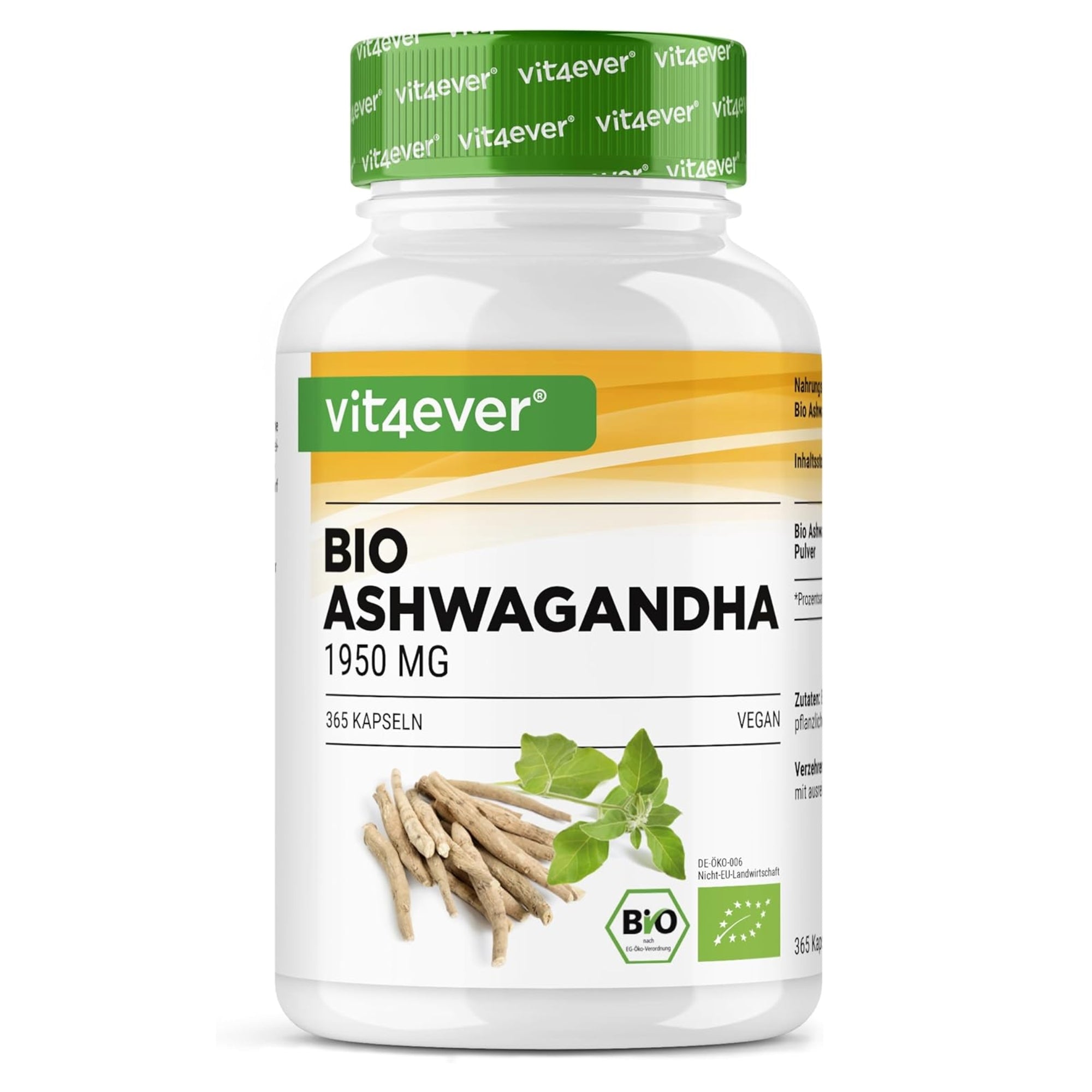 Vit4ever Bio Ashwagandha Wurzelpulver 1950mg - 365 Kapseln