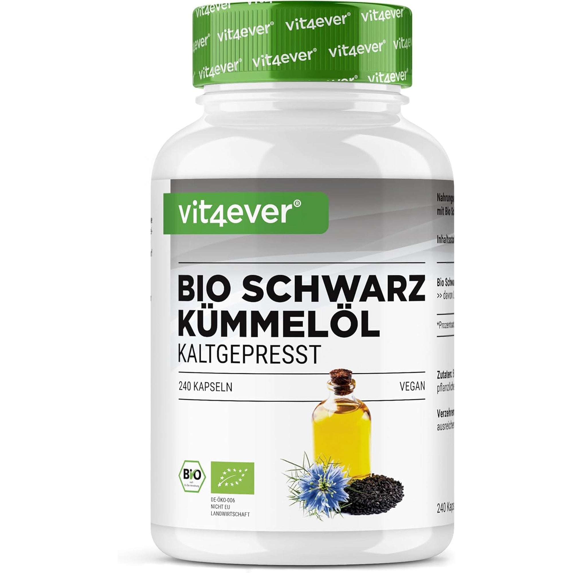 Vit4ever Bio Schwarzkümmelöl Nigella Sativa - 240 Kapseln