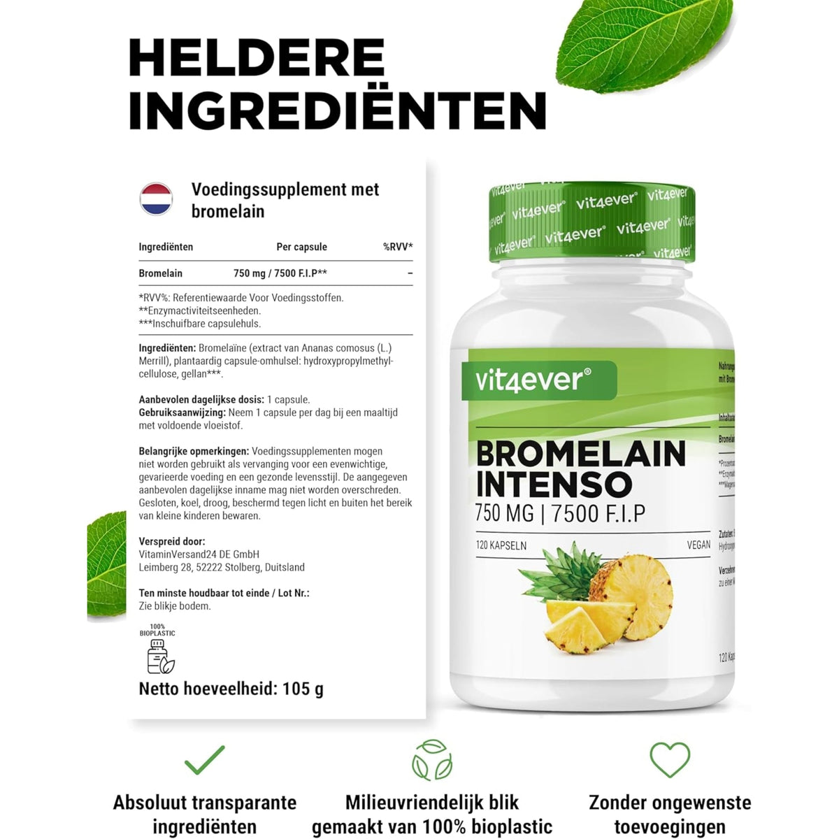 Bromelain 7.500 F.I.P. | 120 Kapseln | Vit4ever