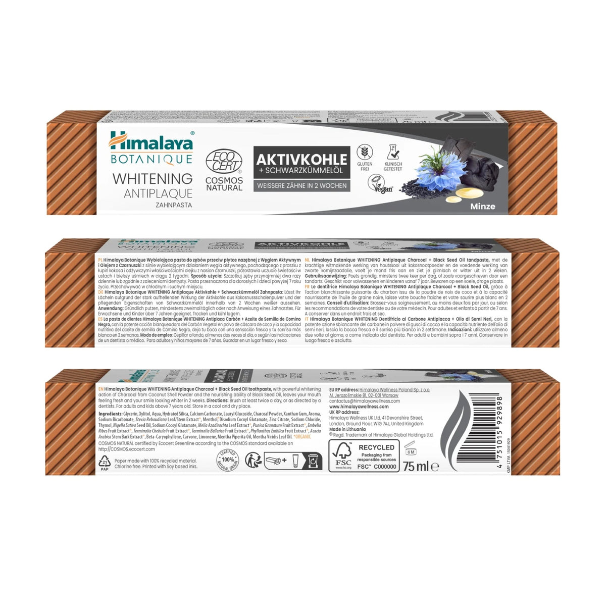 Himalaya Botanique Whitening Antiplaque Charcoal + Black Seed Oil Zahnpasta | 75 ml | Himalaya