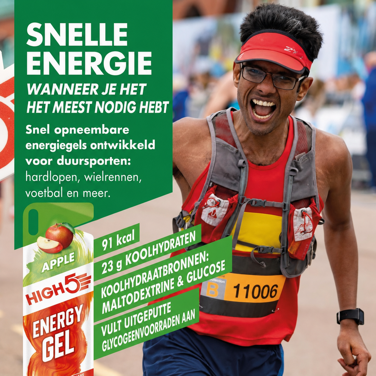 HIGH5 Energy Gel Apfel | 20 x 40 g | 23 g Kohlenhydrate pro Gel
