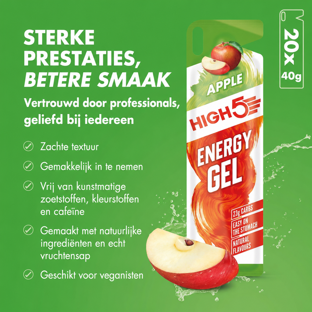 HIGH5 Energy Gel Apfel | 20 x 40 g | 23 g Kohlenhydrate pro Gel