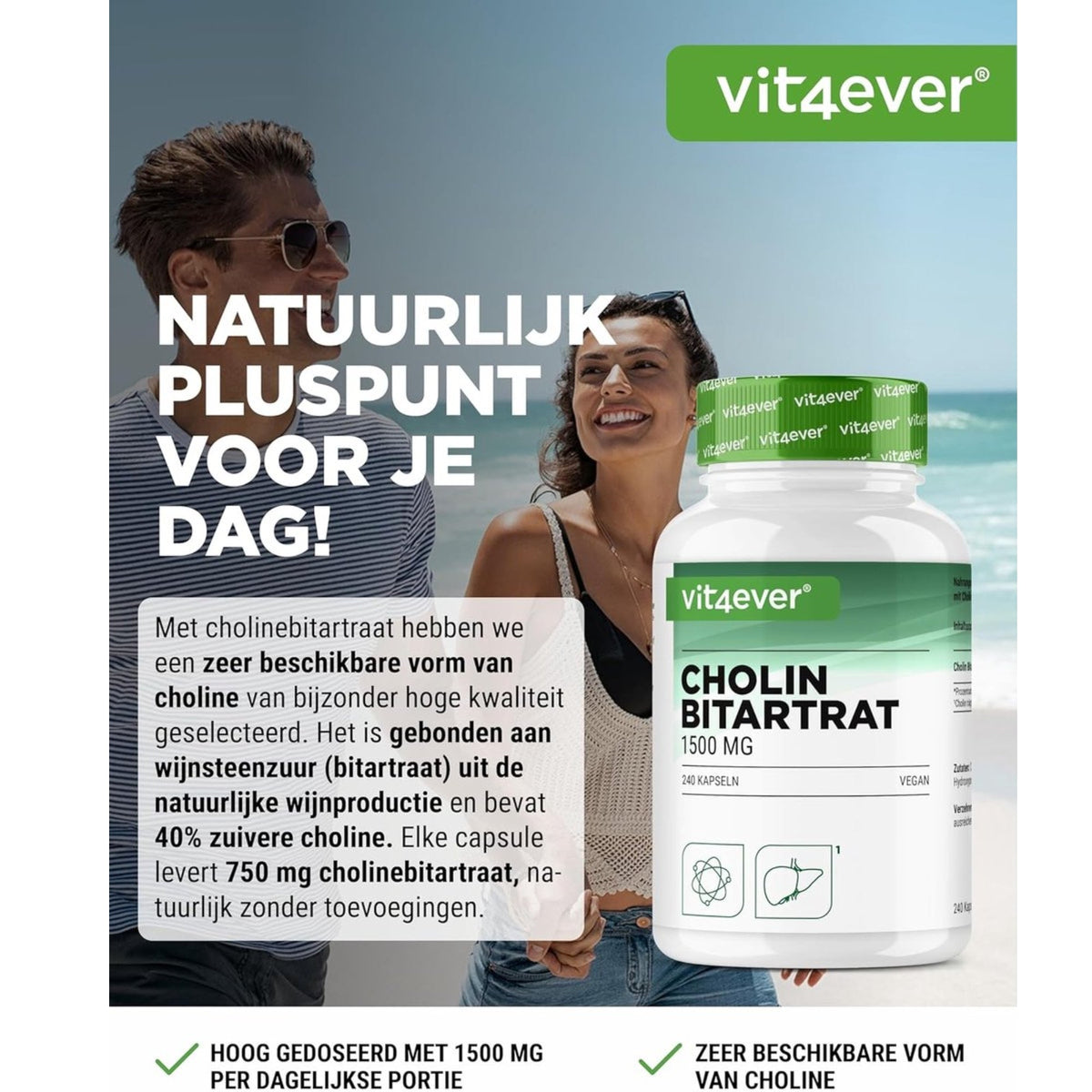 Cholin-Bitartrat 750 mg | 240 Kapseln | Vit4ever