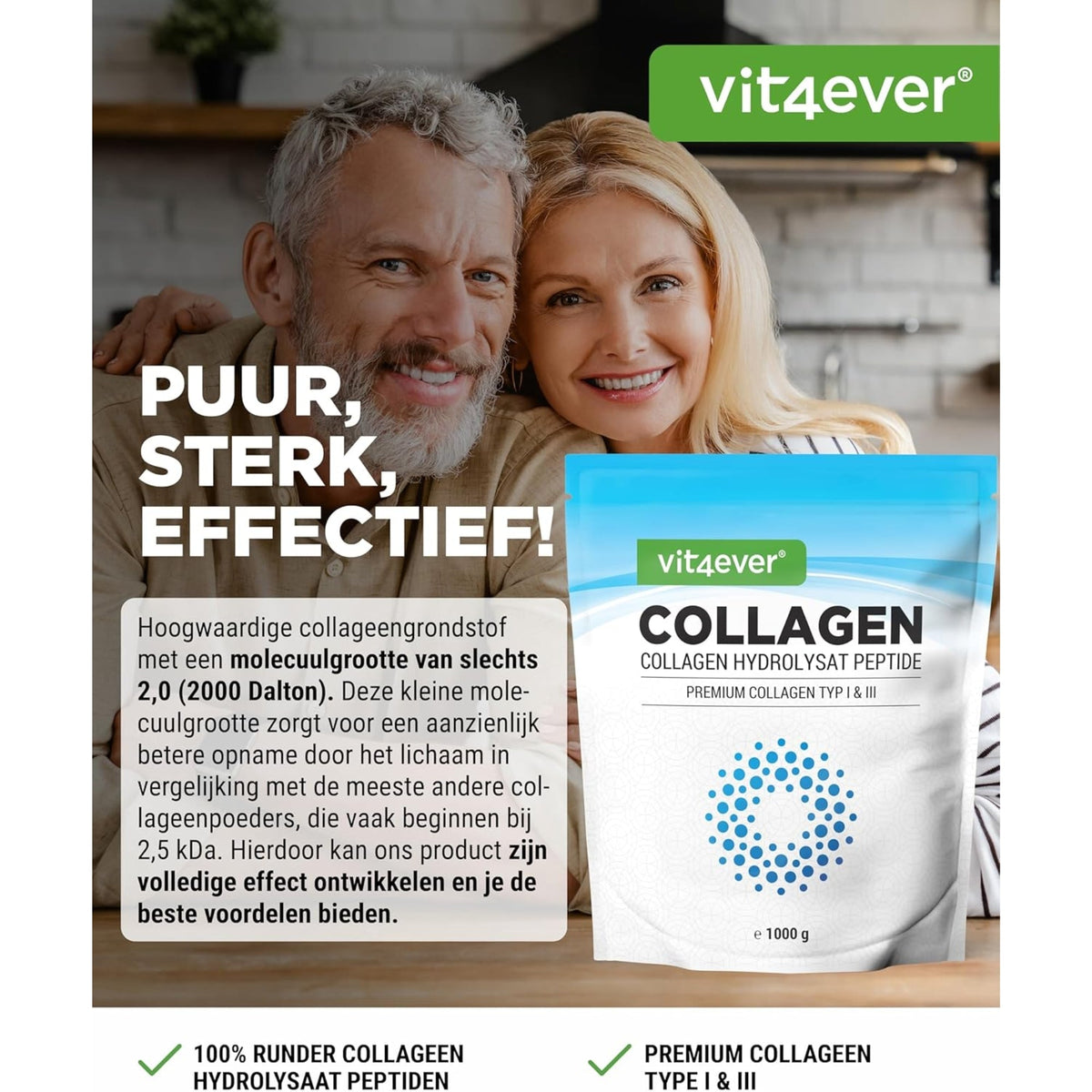 Rinderkollagen Hydrolysat Peptide Pulver | Typ I & III | Vit4ever
