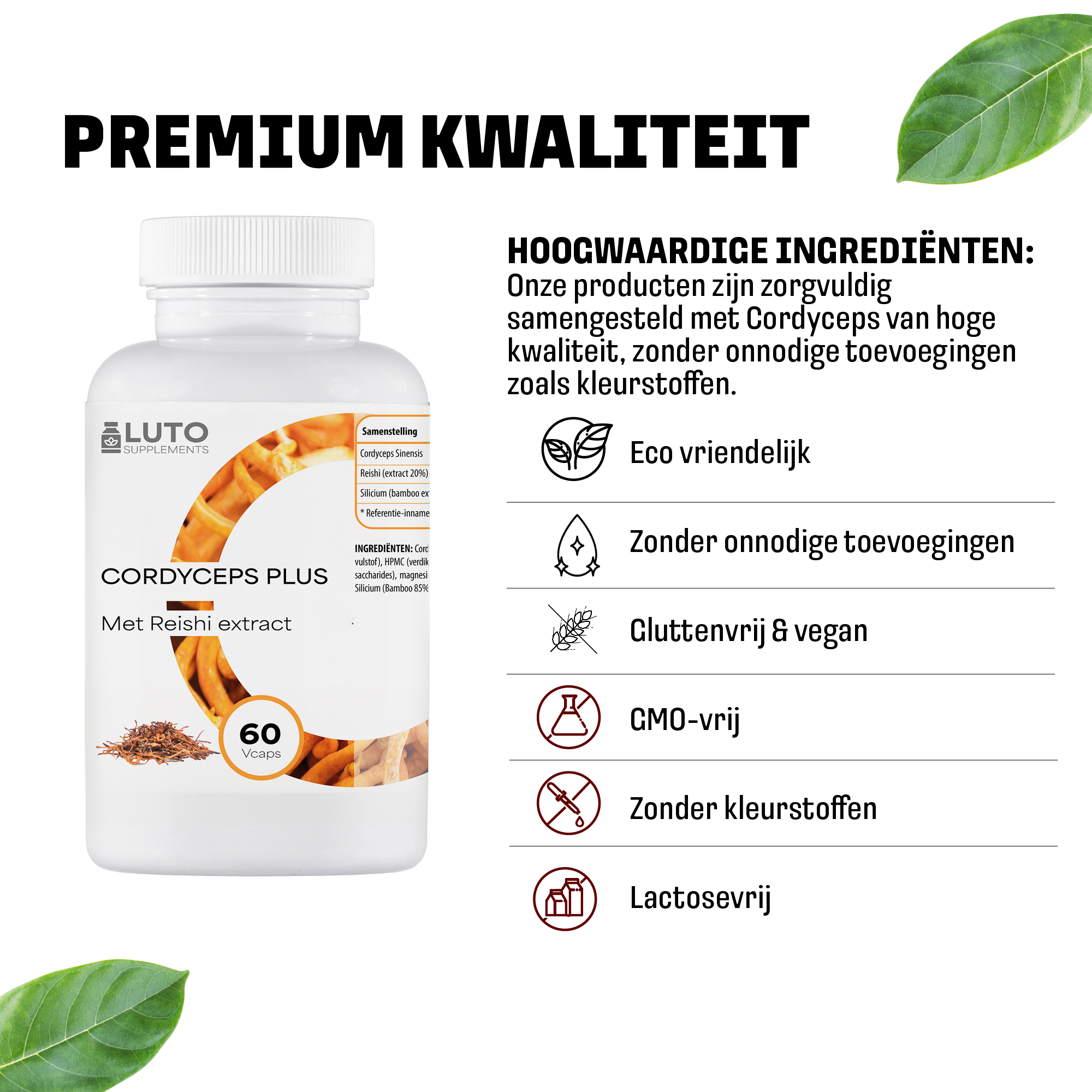 Premium kwaliteit LUTO Cordyceps Plus - vegan, vegetarisch, glutenvrij en zonder conserveringsmiddelen