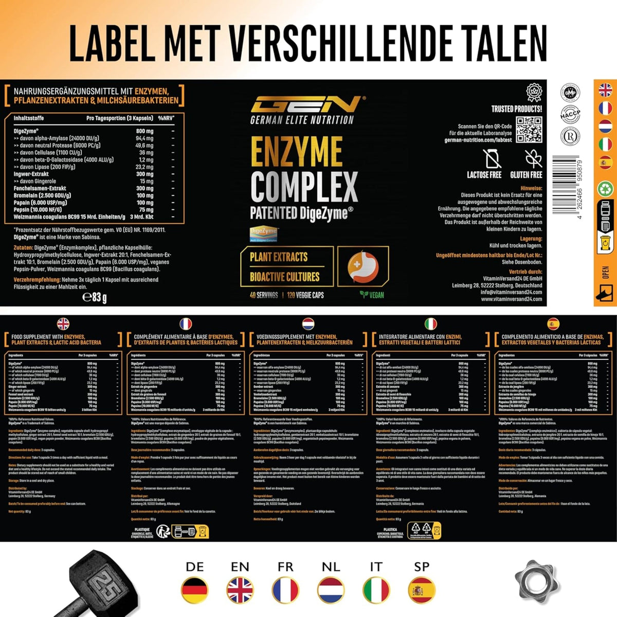 Enzyme Complex (DigeZyme®, Probiotika & Pflanzenextrakte) | 120 Kapseln | German Elite Nutrition