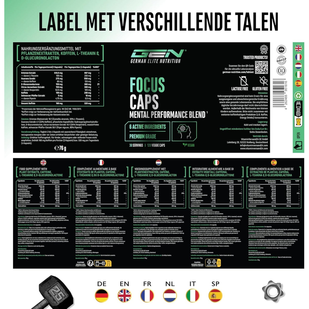 Focus Caps (Mental Performance Blend) 320mg Koffein | 120 Kapseln | German Elite Nutrition