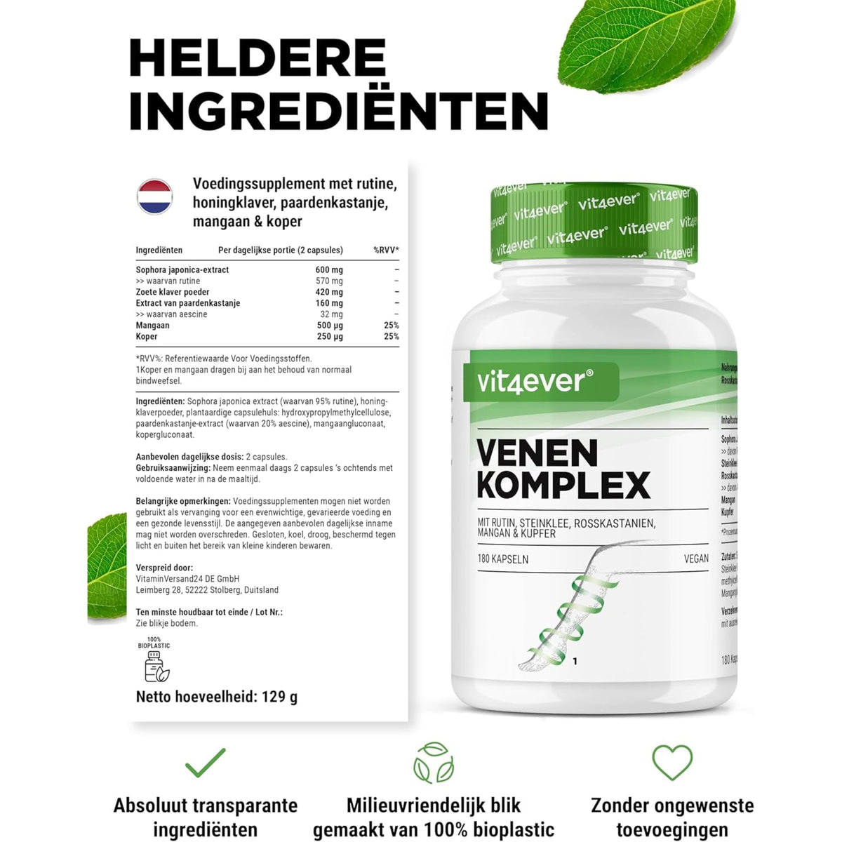 Venen Complex mit Honigbaum & Escin | 180 Kapseln | Vit4ever