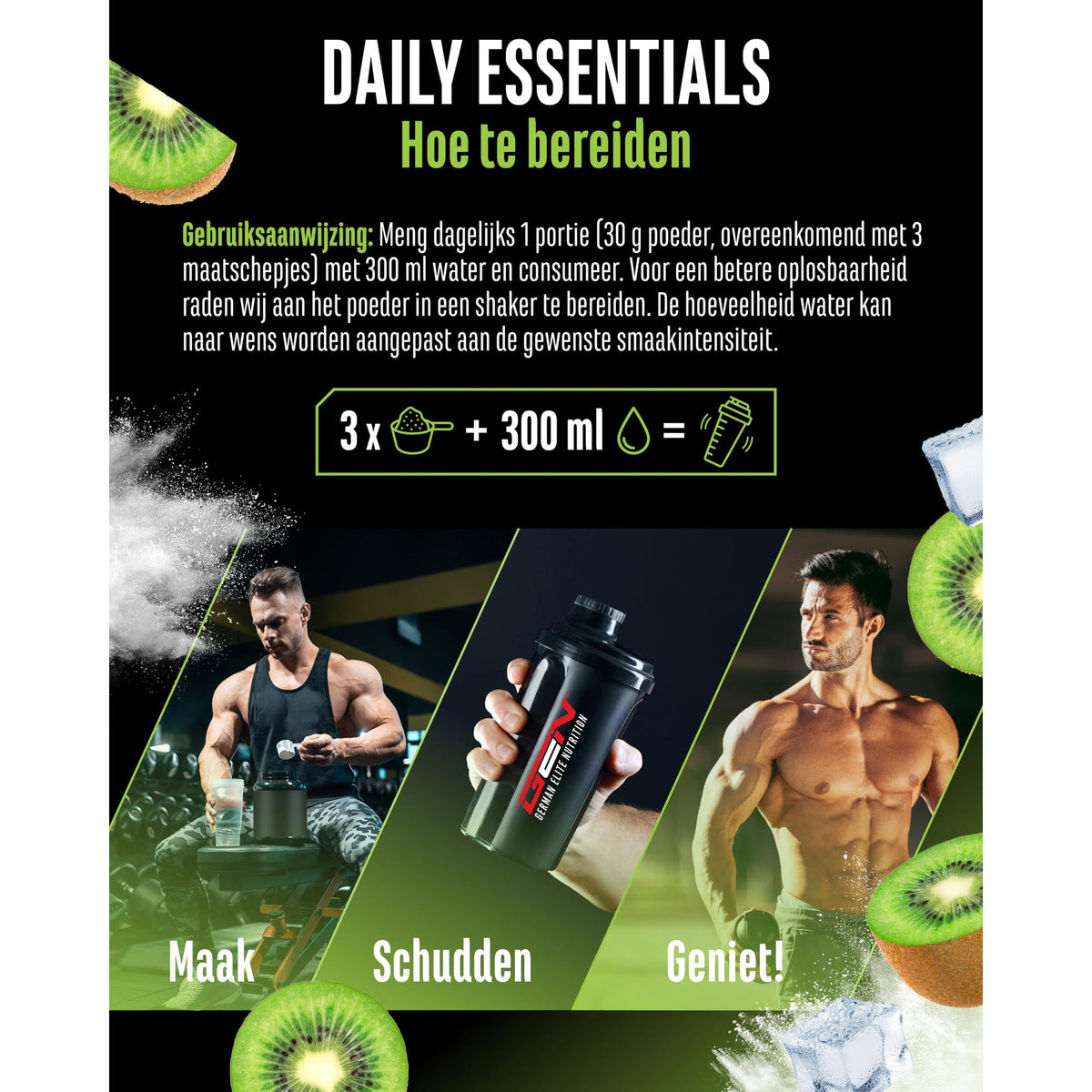 GEN Daily Essentials Creatine + Collageen Kiwi 900 gram - voordeelverpakking sportvoeding