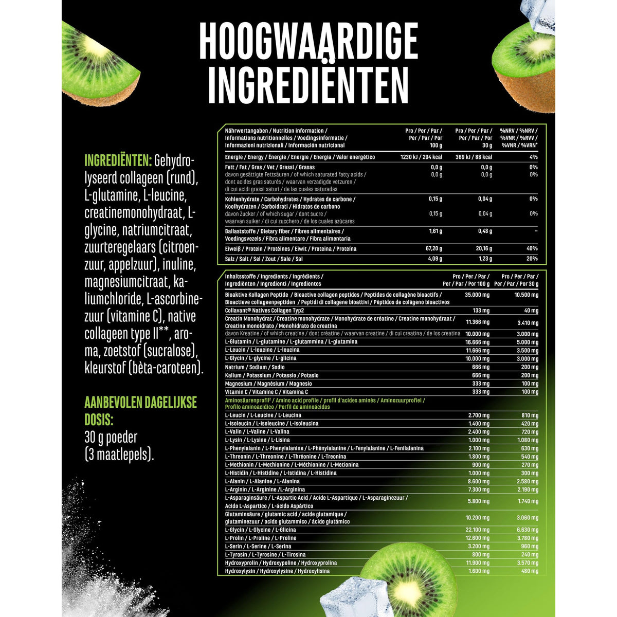GEN Daily Essentials Creatine + Collageen Kiwi 900 gram - poeder met maatschep
