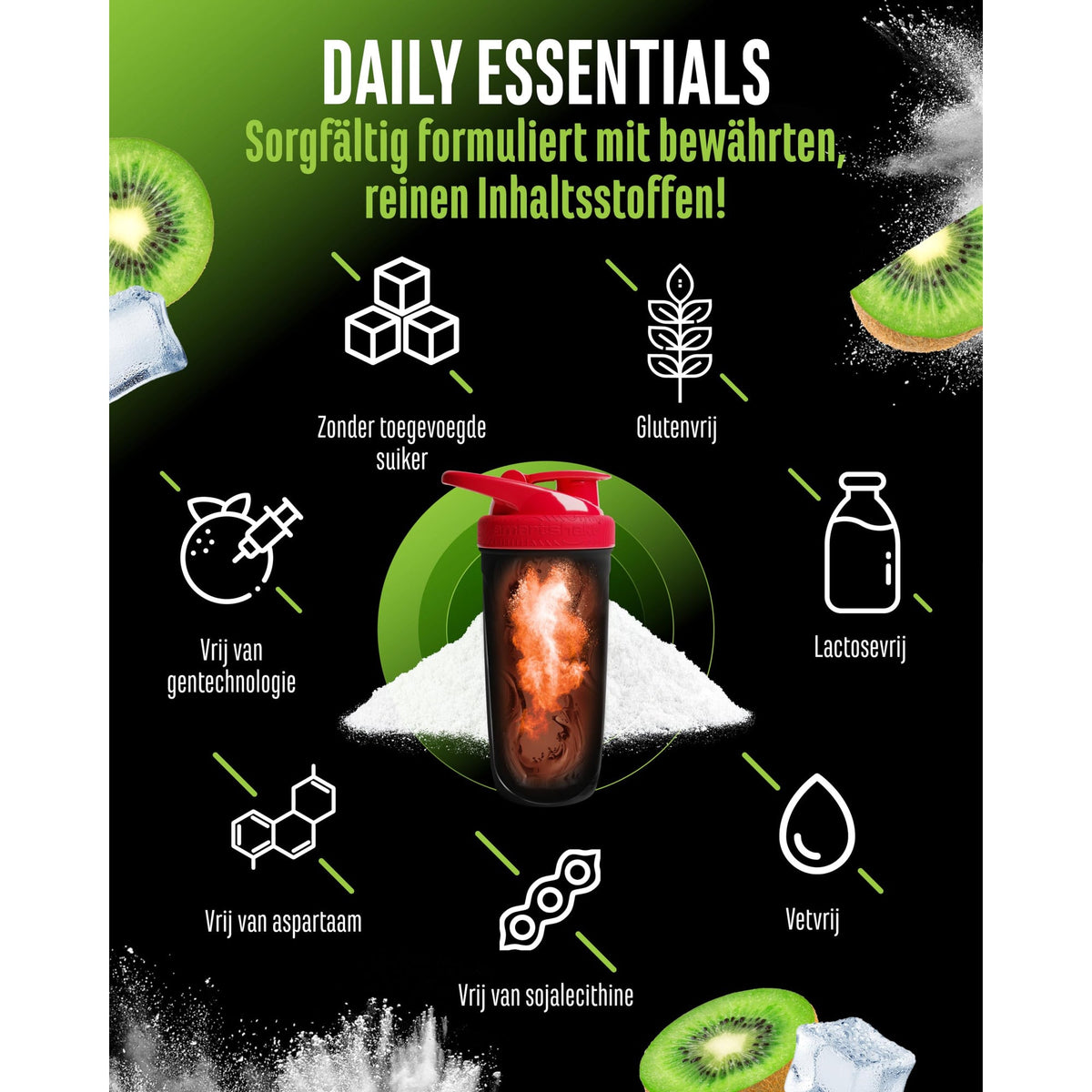 GEN Daily Essentials Creatine + Collageen Kiwi 900 gram - productdetail van het etiket