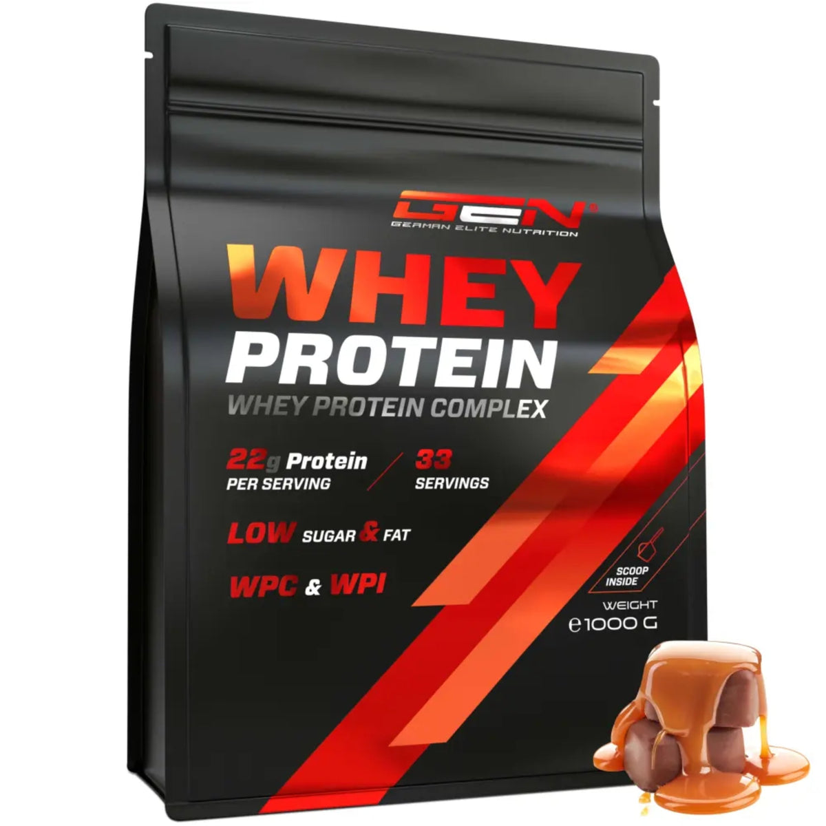 GEN Whey Protein Complex Chocolade-karamel 1 kg - eiwitpoeder met wei-concentraat en isolaat
