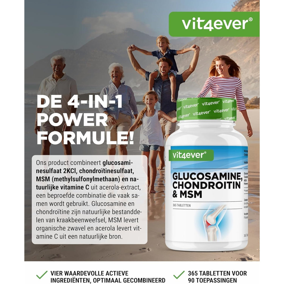 Glucosamin Chondroitin & MSM | 365 Tabletten | Vit4ever