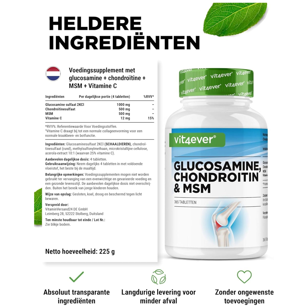 Glucosamin Chondroitin & MSM | 365 Tabletten | Vit4ever