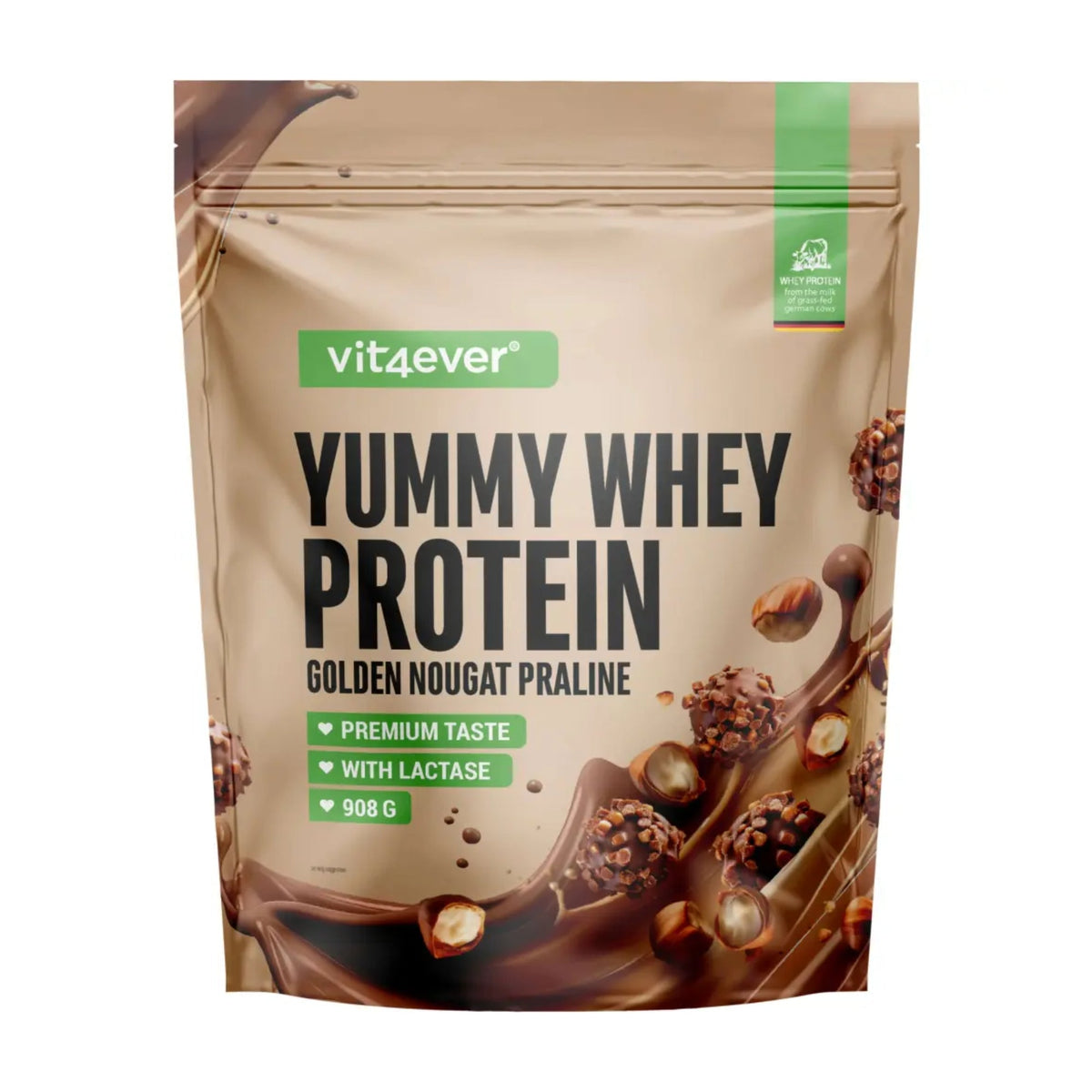 Vit4ever Yummy Whey Protein Golden Nougat Praline Eiweißshake 908 g