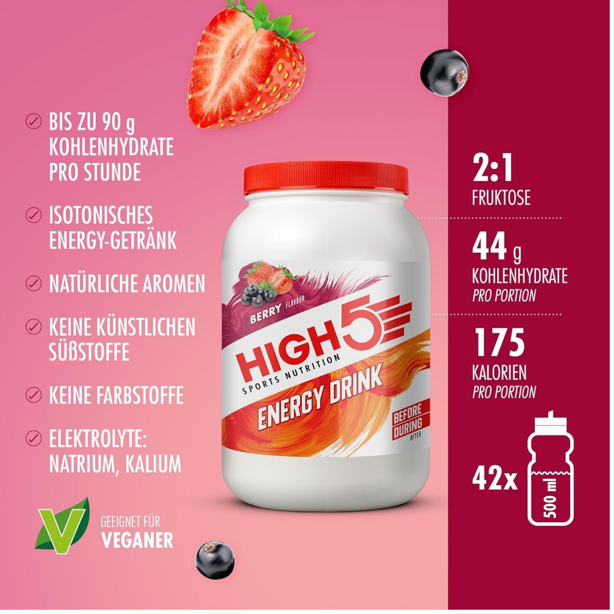 HIGH5 Energy Drink Beere | Kohlenhydrat-Elektrolytpulver