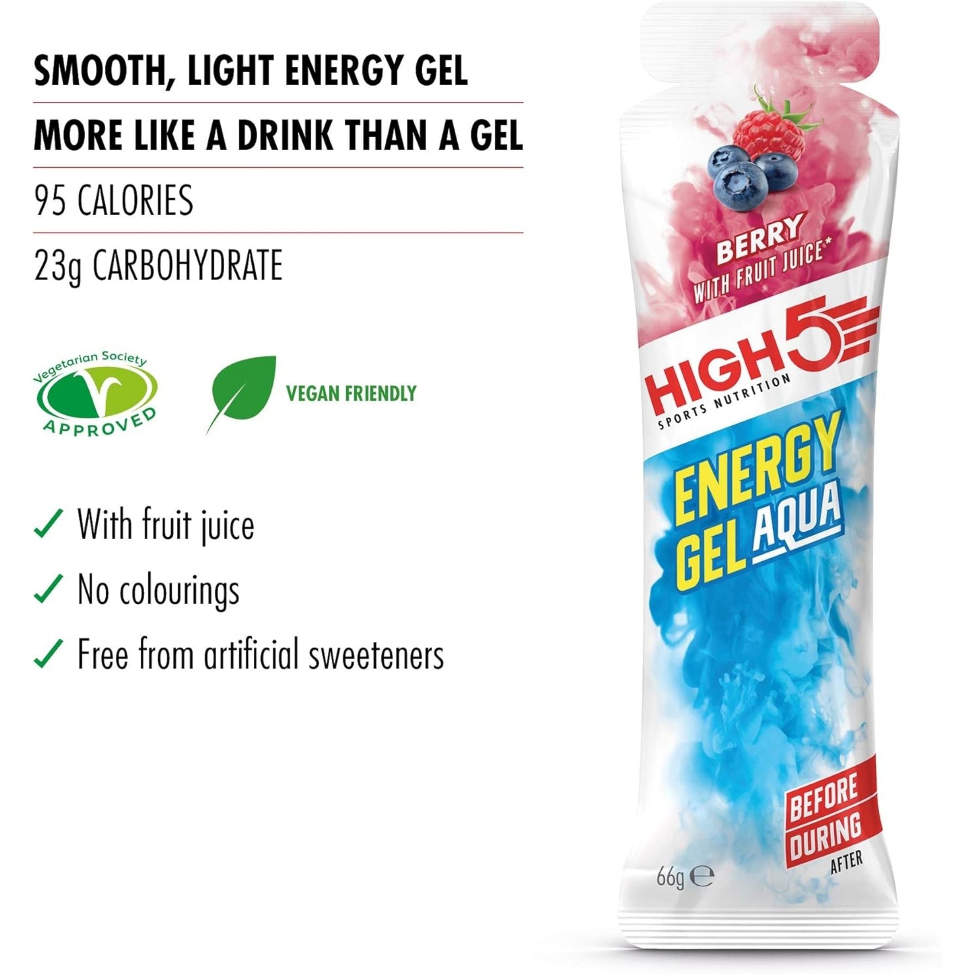 High5 Energy Gel Aqua Caffeine Beere | 23 g Kohlenhydrate pro Gel