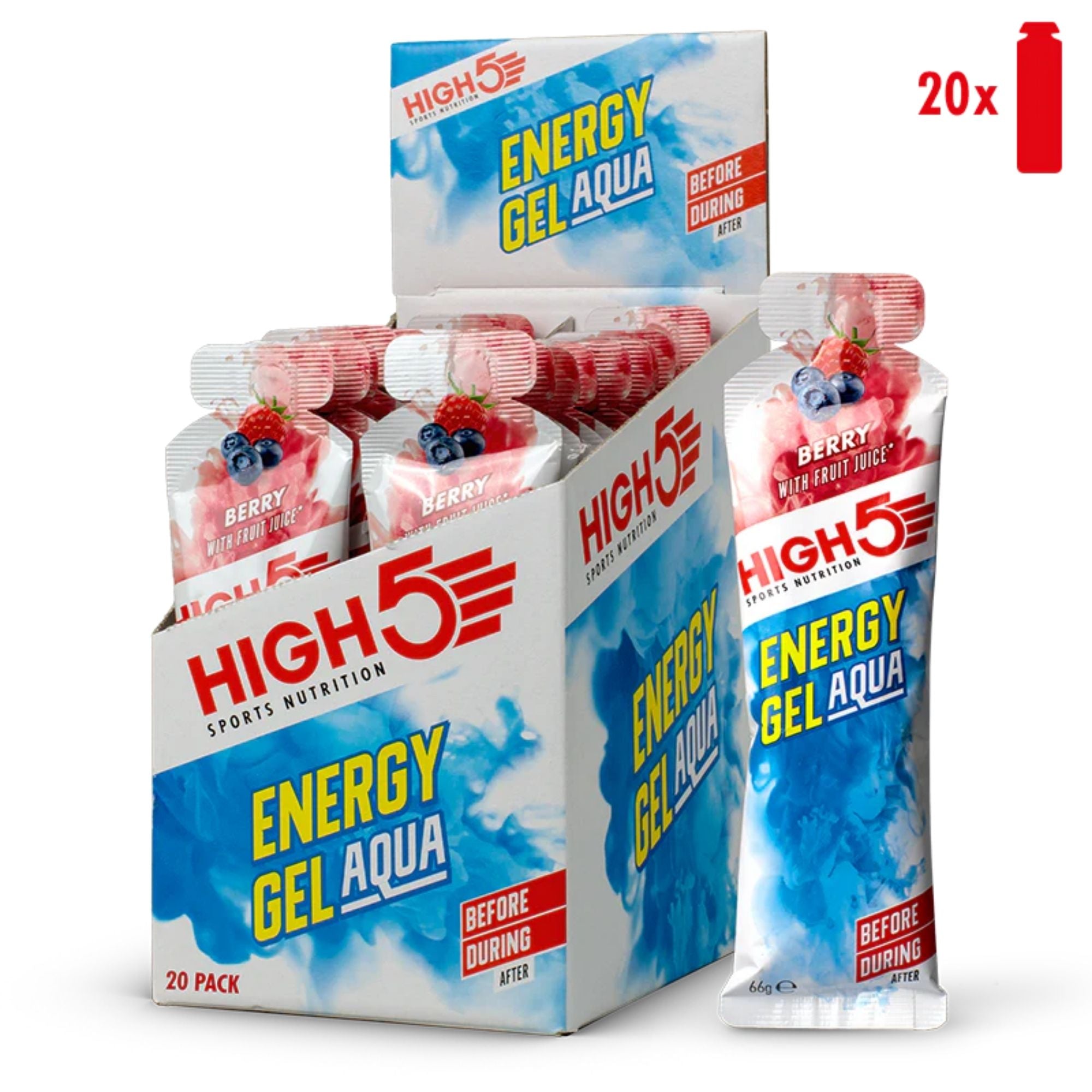 High5 Energy Gel Aqua Caffeine Beere | 23 g Kohlenhydrate pro Gel