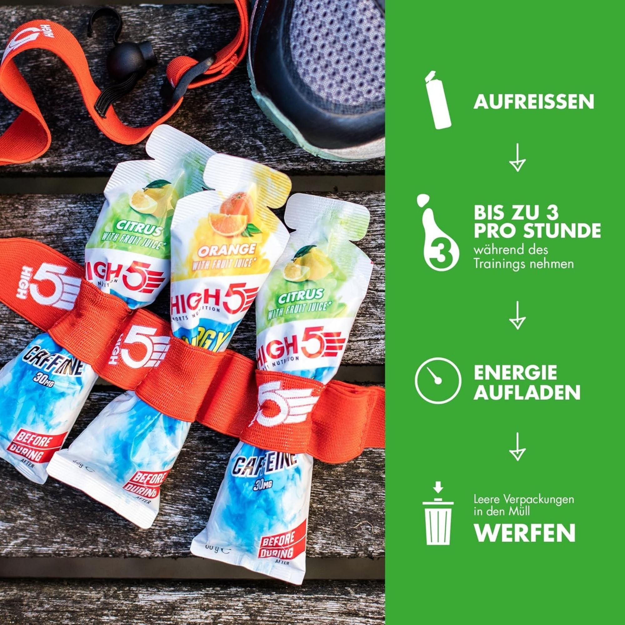 High5 Energy Gel Aqua Caffeine Citrus | 23 g Kohlenhydrate pro Gel