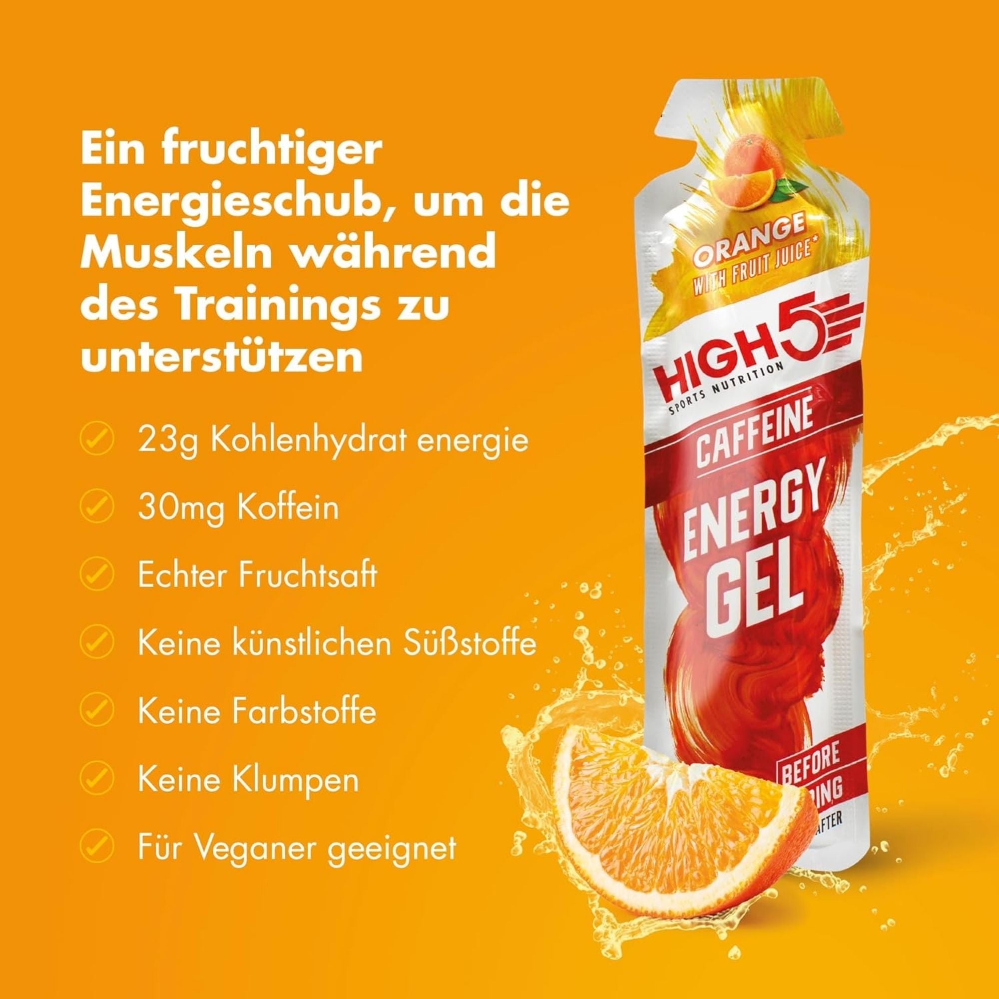 High5 Energy Gel Caffeine Orange | 23 g Kohlenhydrate pro Gel