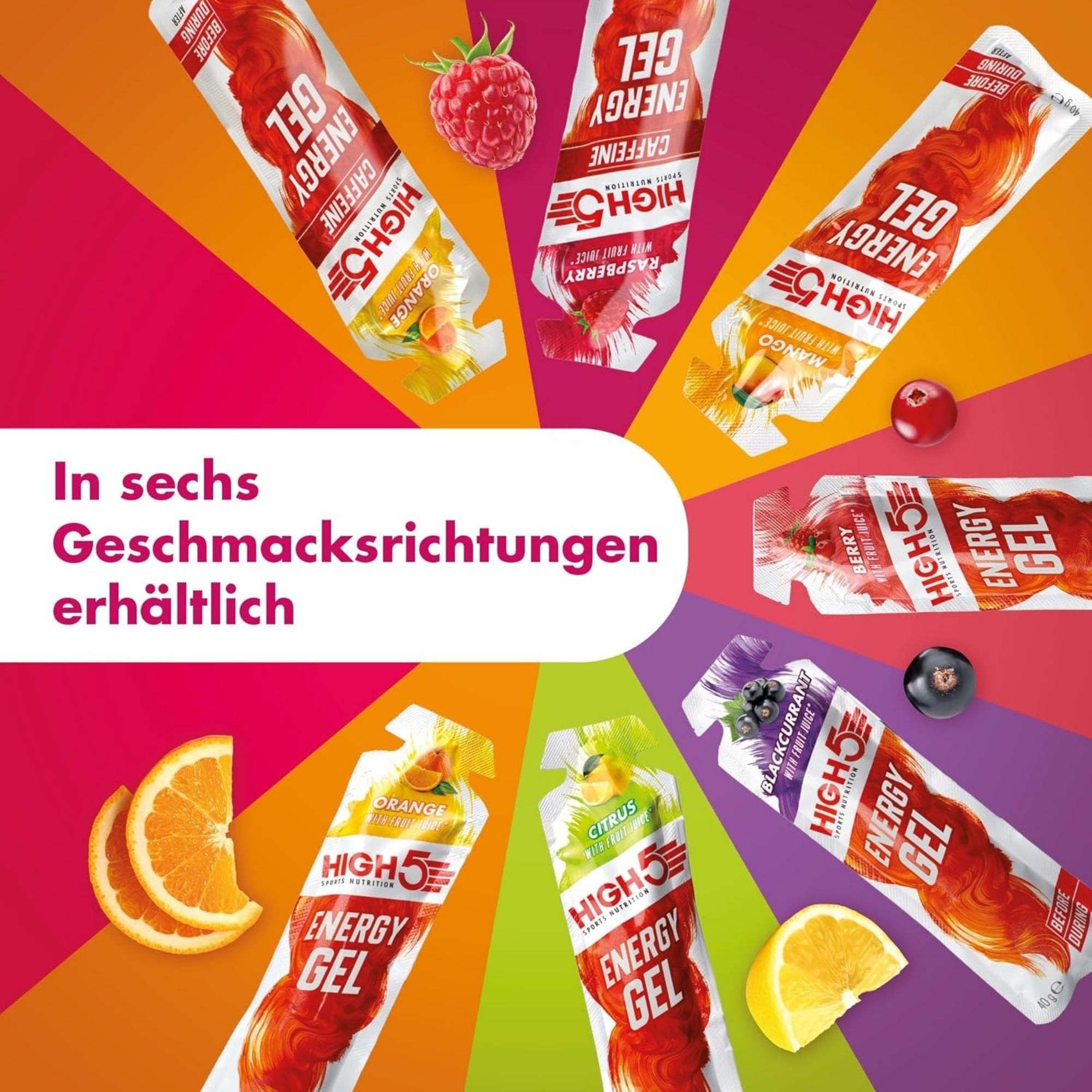 High5 Energy Gel Caffeine Himbeere | 23 g Kohlenhydrate pro Gel