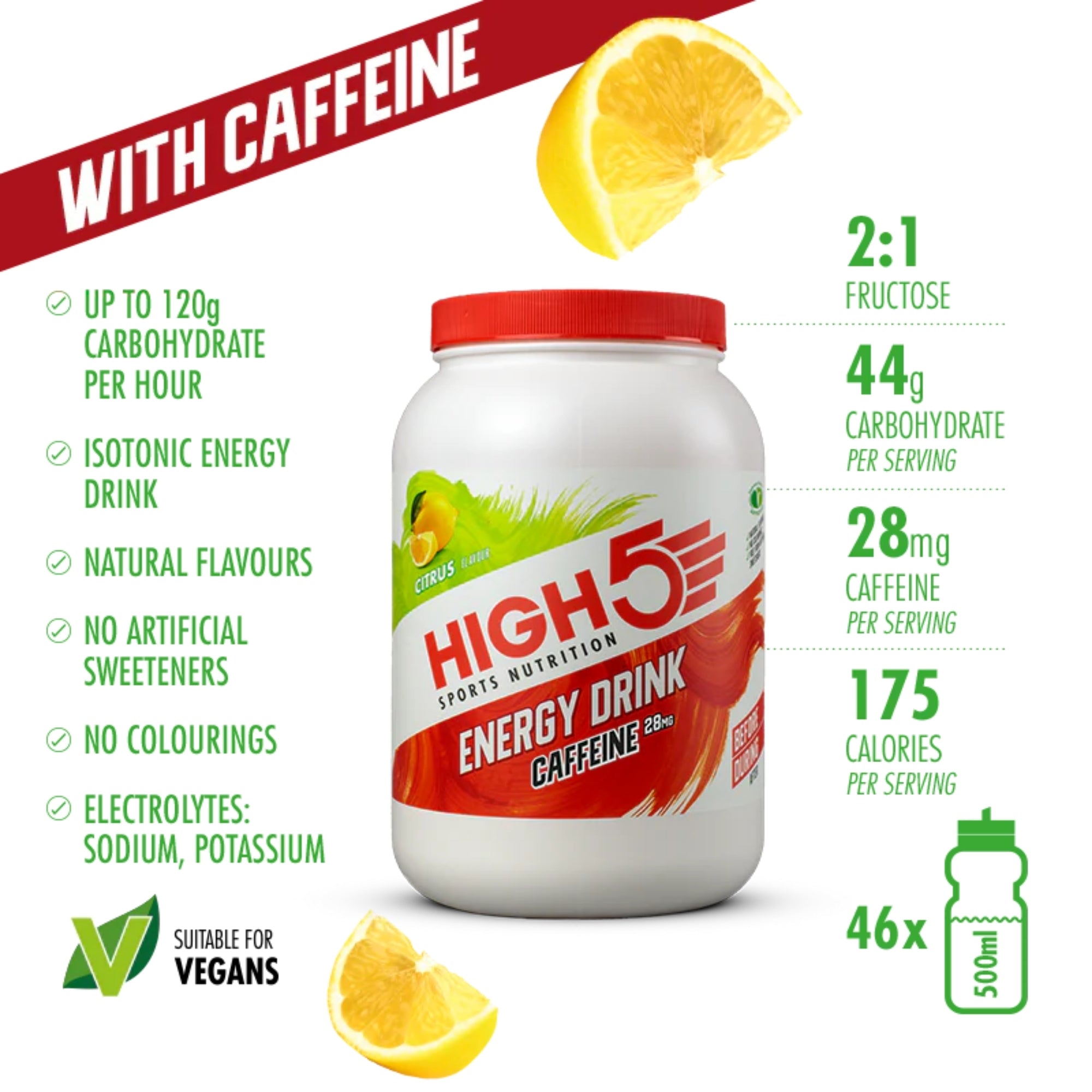 HIGH5 Energy Drink Caffeine Citrus | Kohlenhydrat-Elektrolytmix