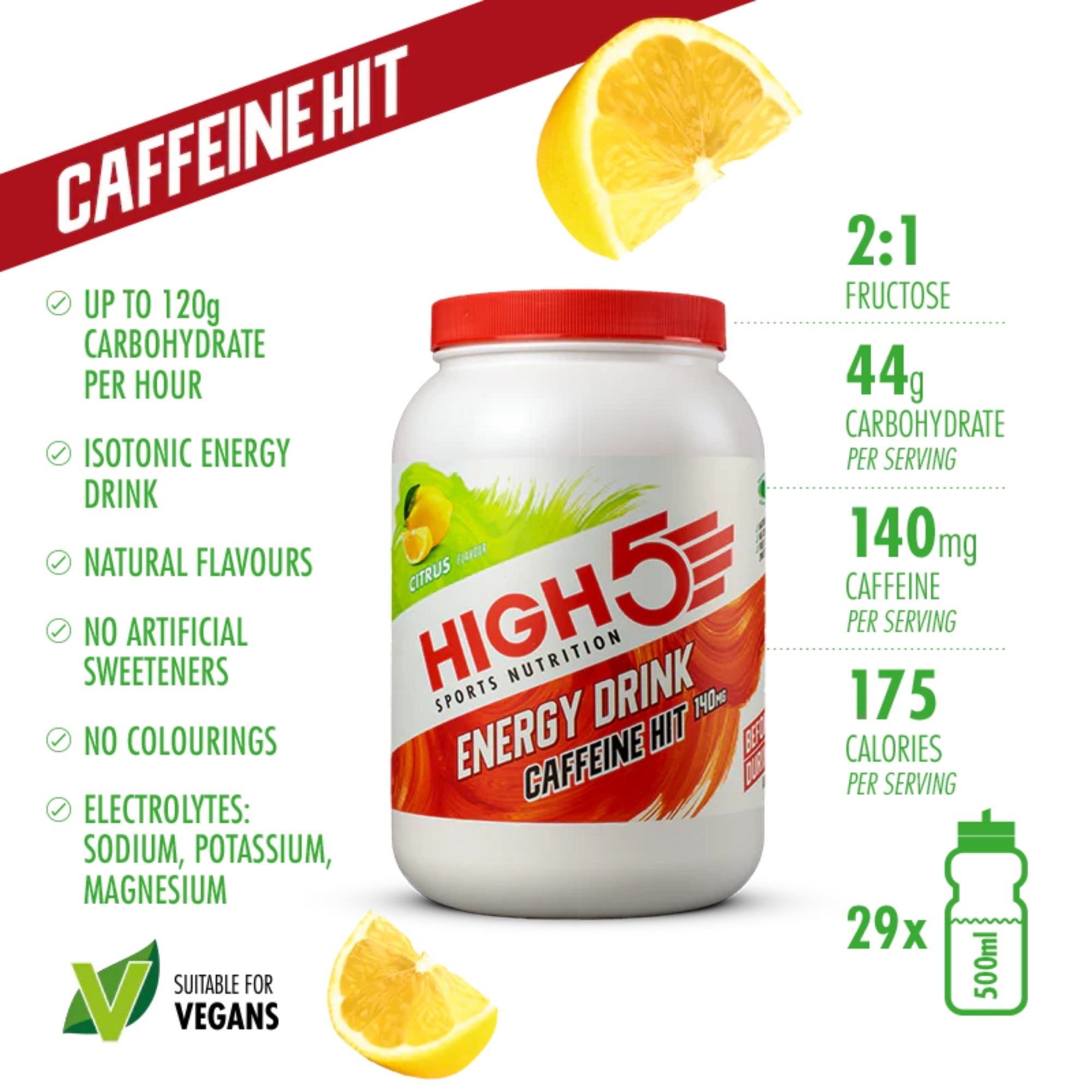 HIGH5 Energy Drink Caffeine Citrus | Kohlenhydrat-Elektrolytmix