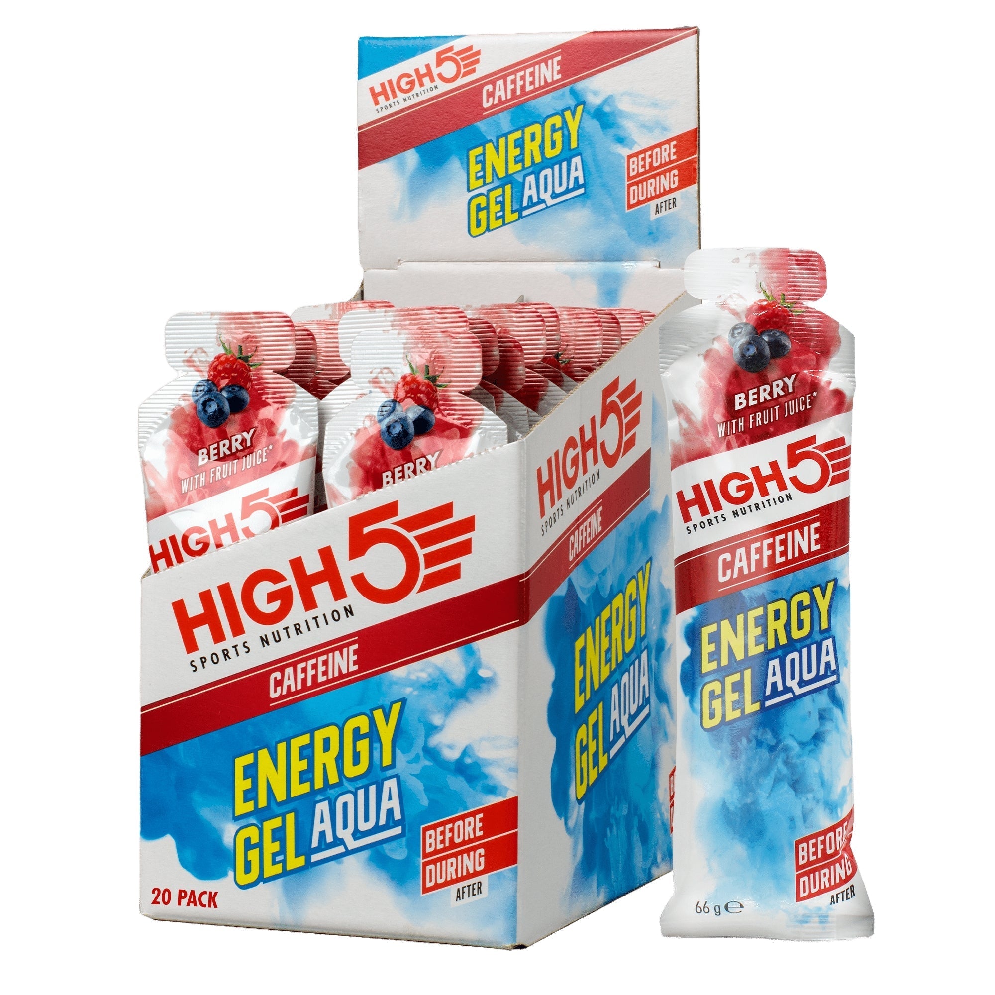 High5 Energy Gel Aqua Caffeine Beere | 23 g Kohlenhydrate pro Gel