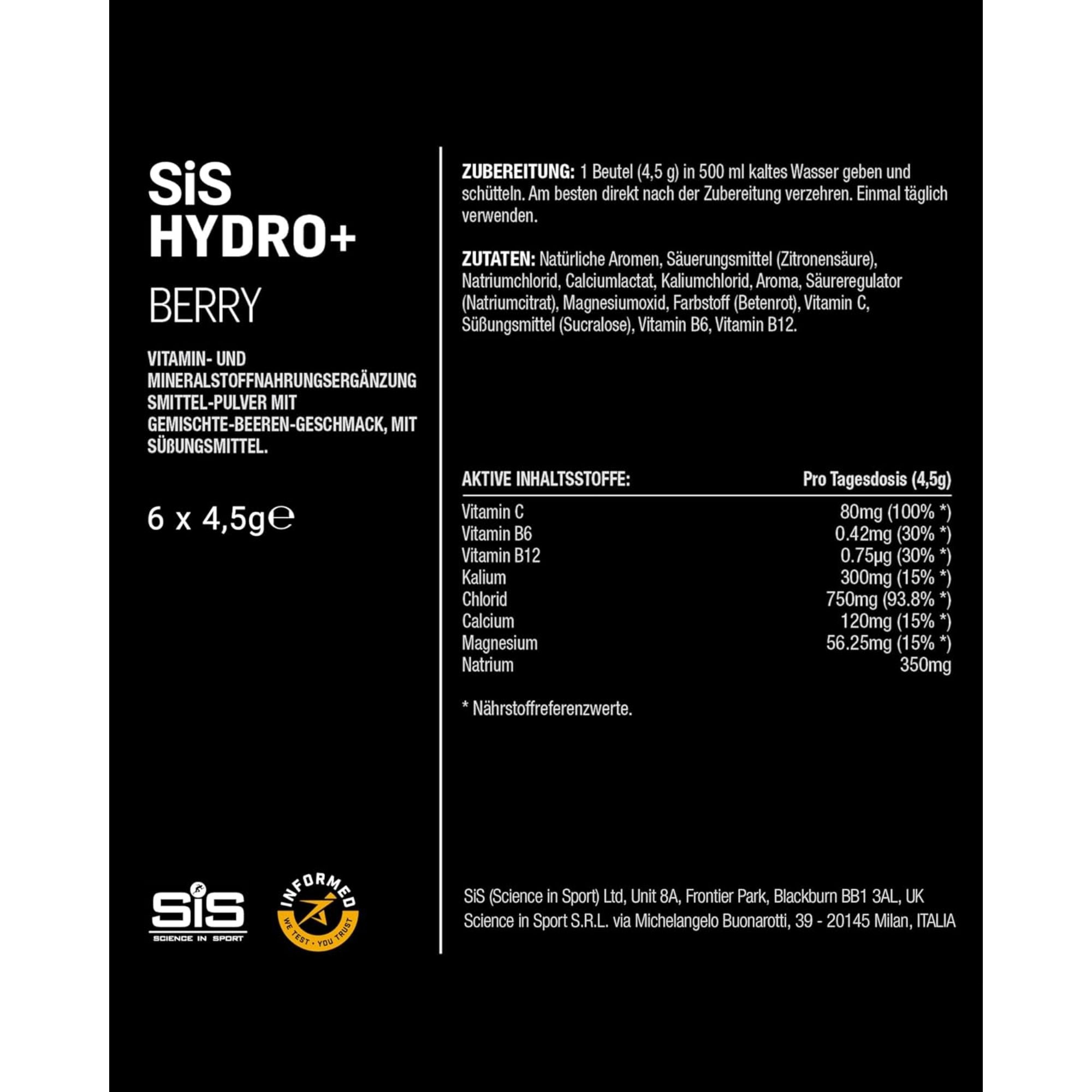 SiS Hydro+ Drink Mix | Elektrolyte | Berry | 6er-Pack