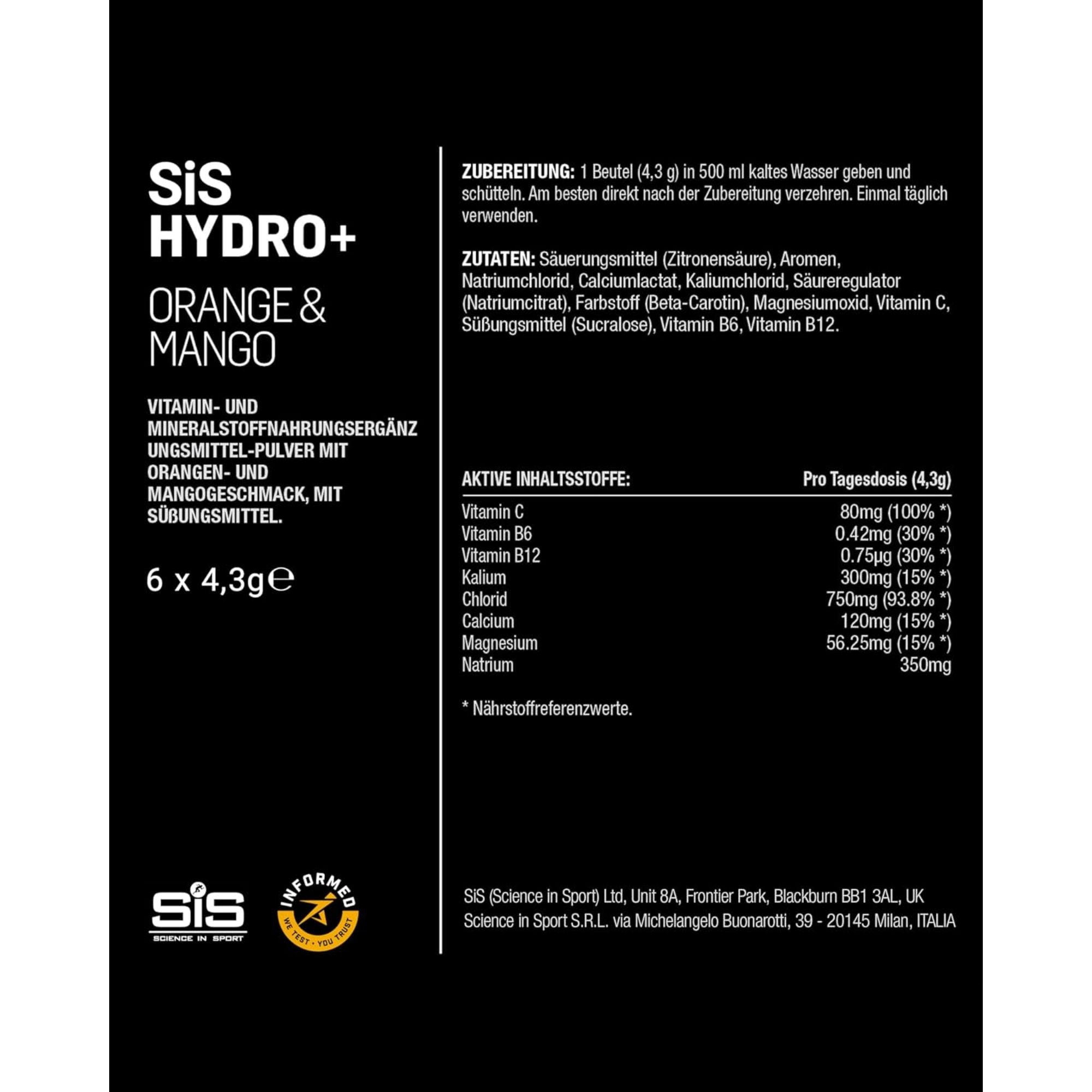 SiS Hydro+ Drink Mix | Elektrolyte | Orange Mango | 6er-Pack