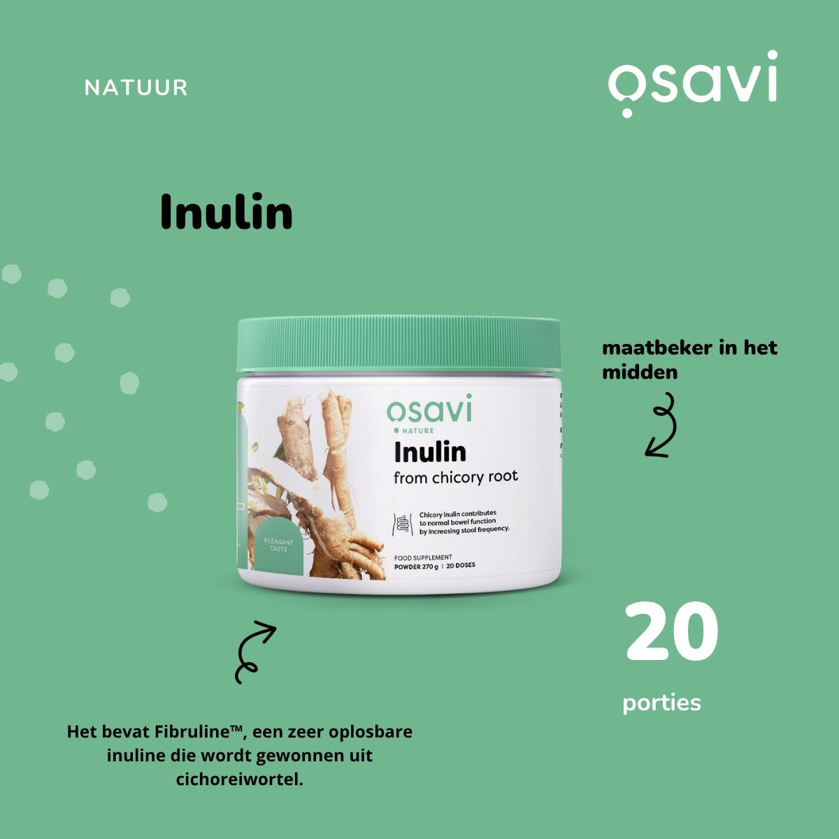 Osavi Inulin – lösliche Fibruline Ballaststoffe aus Chicoreewurzel mit Messbecher, 20 Portionen