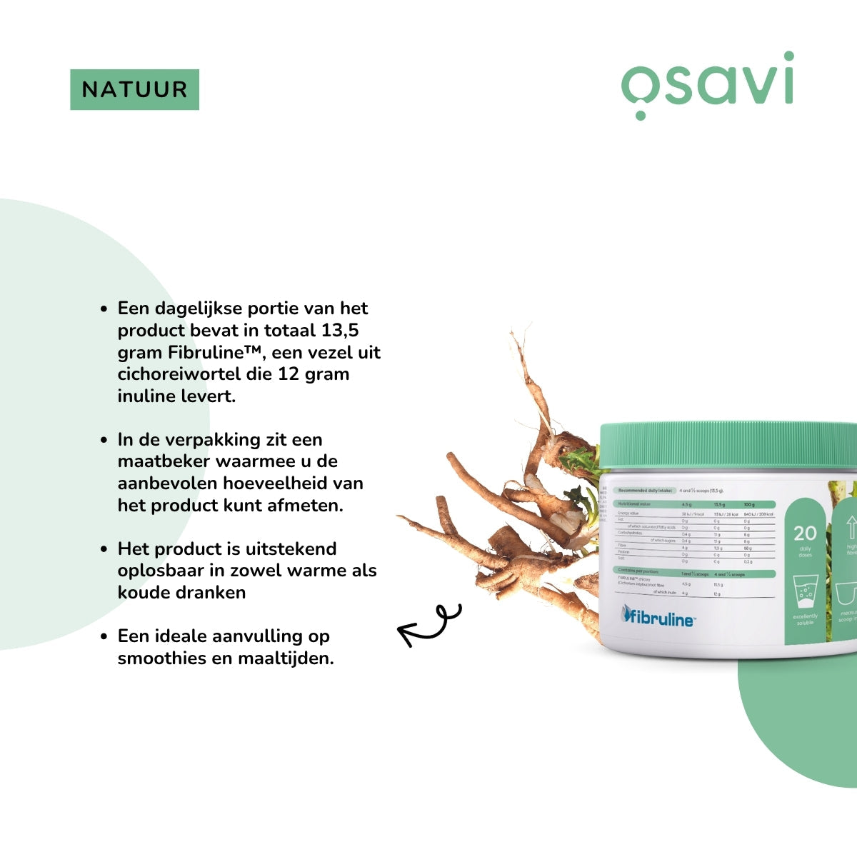 Osavi Inulin – 13,5 g Fibruline pro Portion, löslich in warmen und kalten Getränken und Smoothies