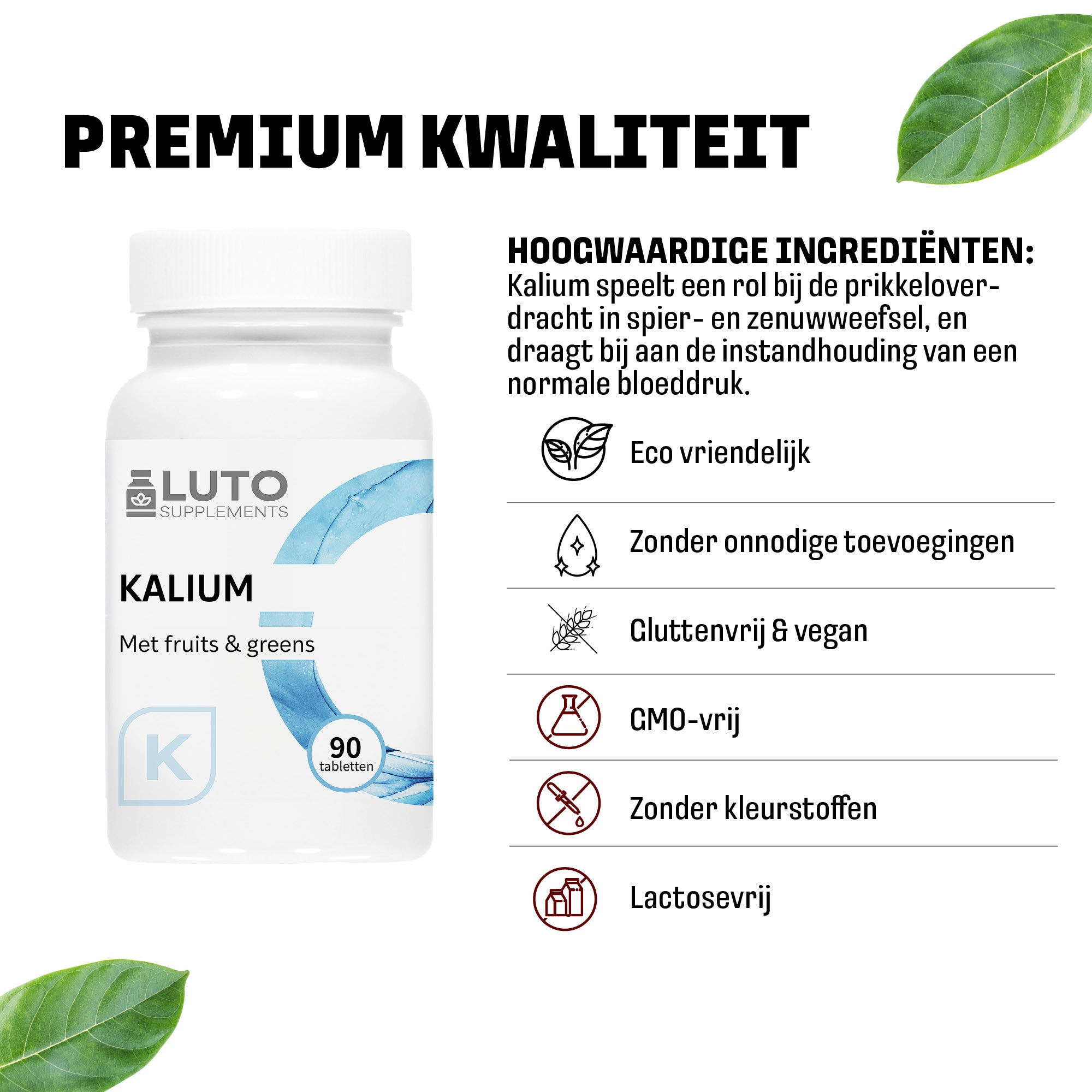 LUTO Kalium Potassium vergelijking - 90 tabletten met natuurlijke fruits en greens, plantaardig