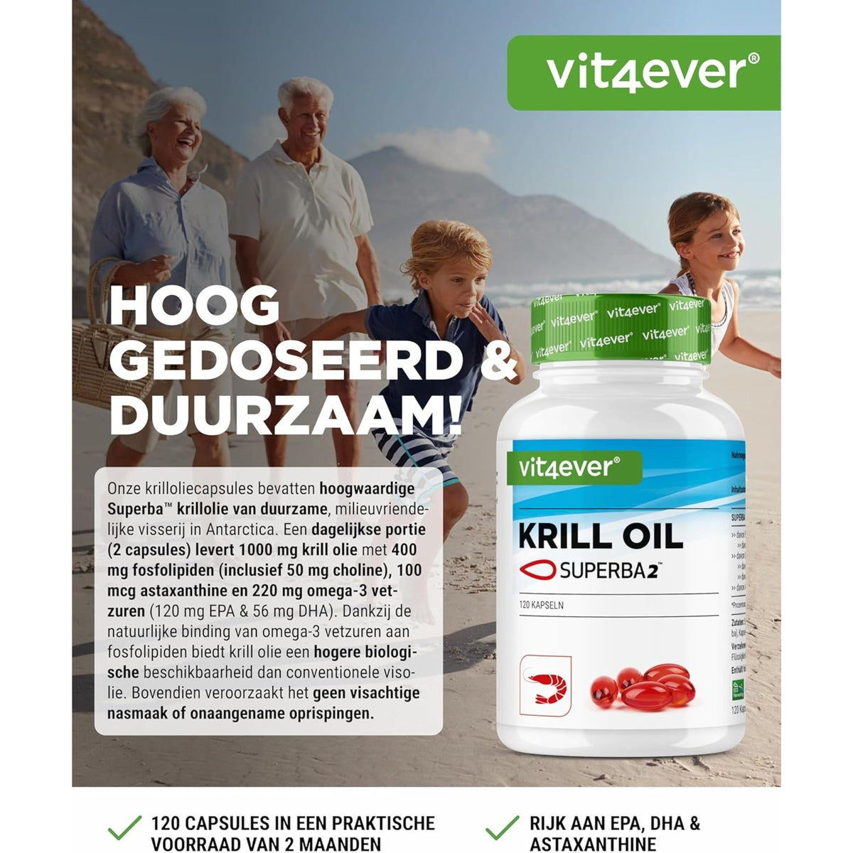 Krillöl Superba2 mit Omega 3 & Astaxanthin | 120 Softgels | Vit4ever