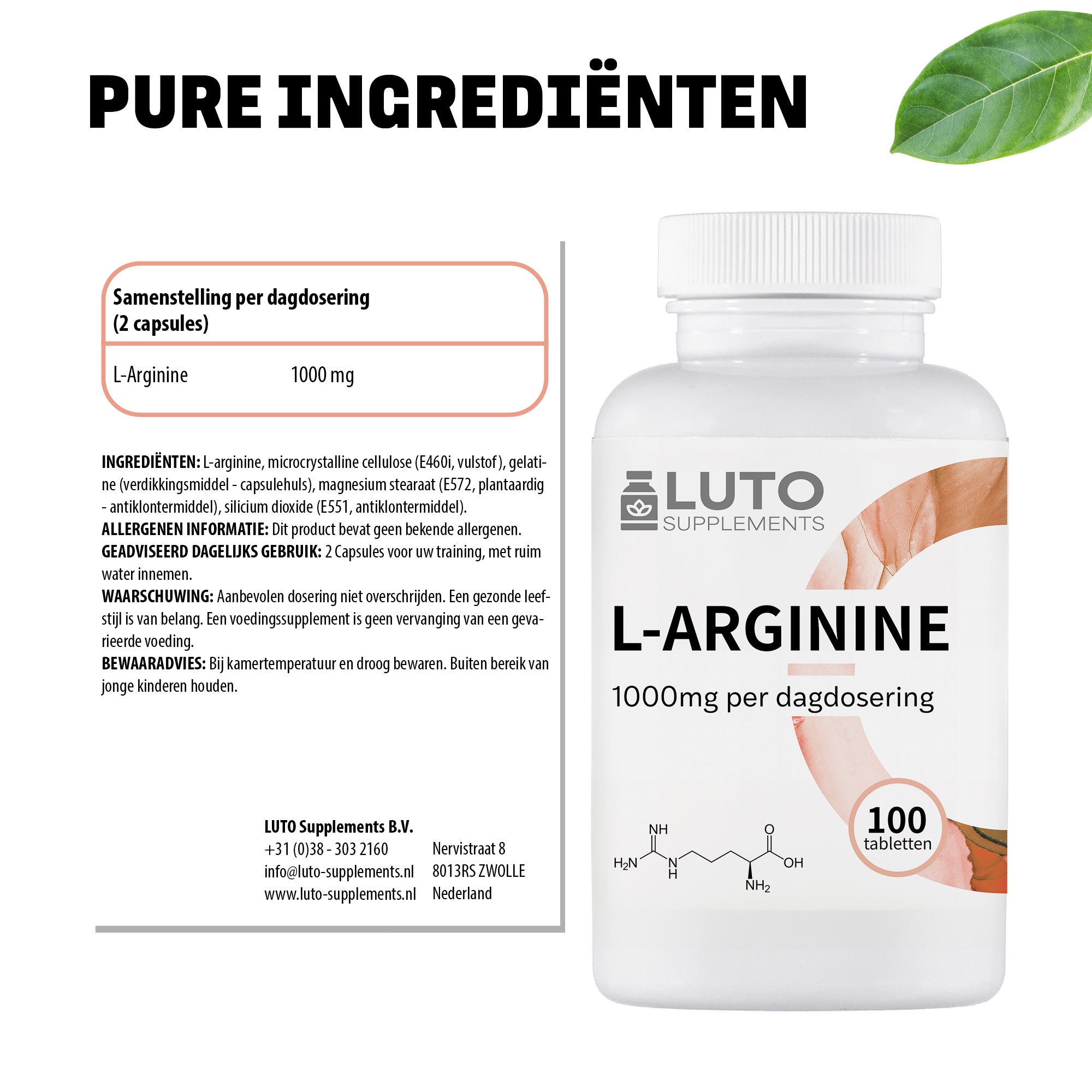 L-Arginin 1000 mg | 100 Kapseln | LUTO Supplements
