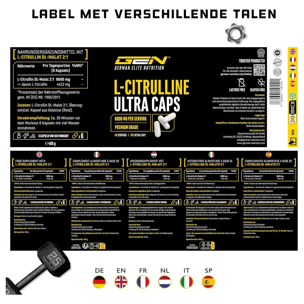 L-Citrullin Ultra Caps 6600mg | 365 Kapseln | German Elite Nutrition