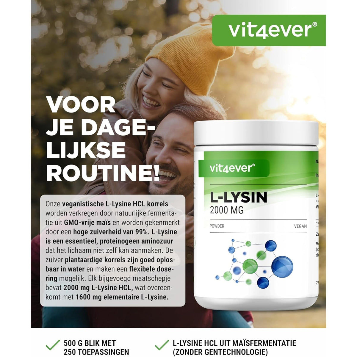 L-Lysin + Vitamin B6 Pulver | 500 g | Vit4ever
