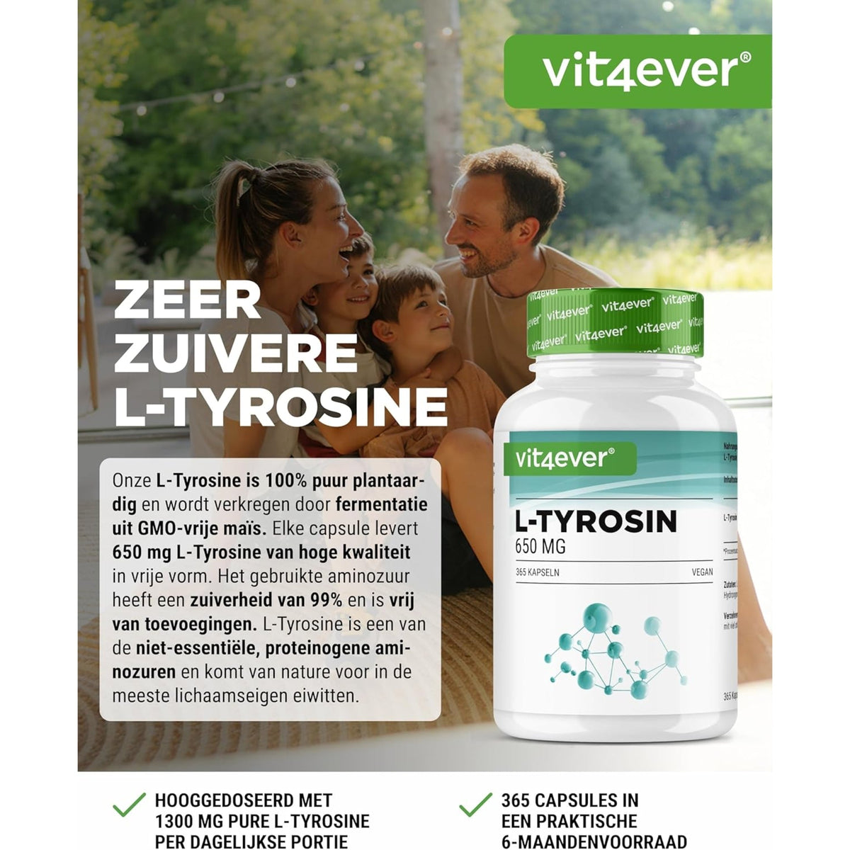 L-Tyrosin 650mg | 240 oder 365 Kapseln | Vit4ever