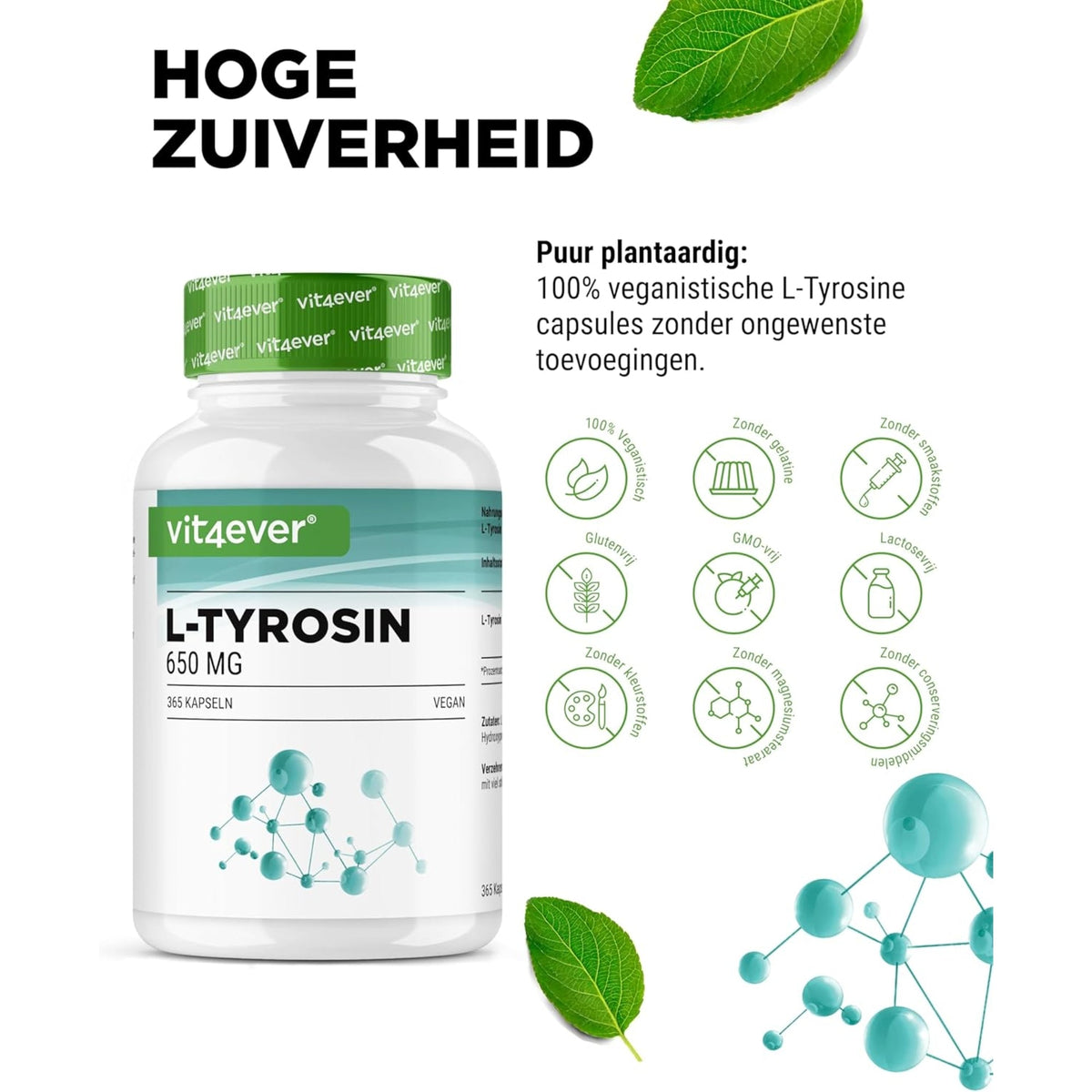 L-Tyrosin 650mg | 240 oder 365 Kapseln | Vit4ever