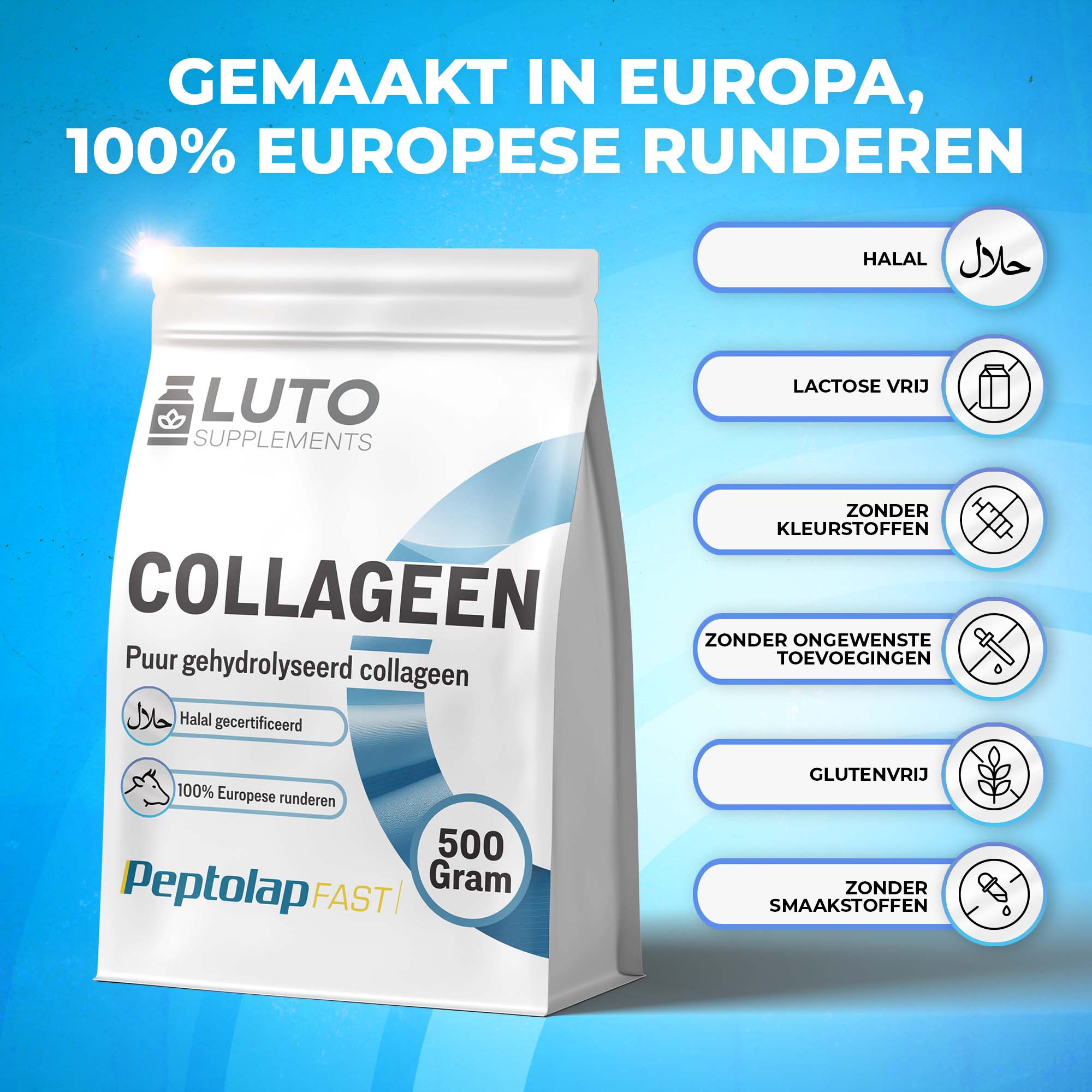 Peptolap Fast hydrolysiertes Halal Kollagenpulver Typ I & III | 500 g | LUTO Supplements