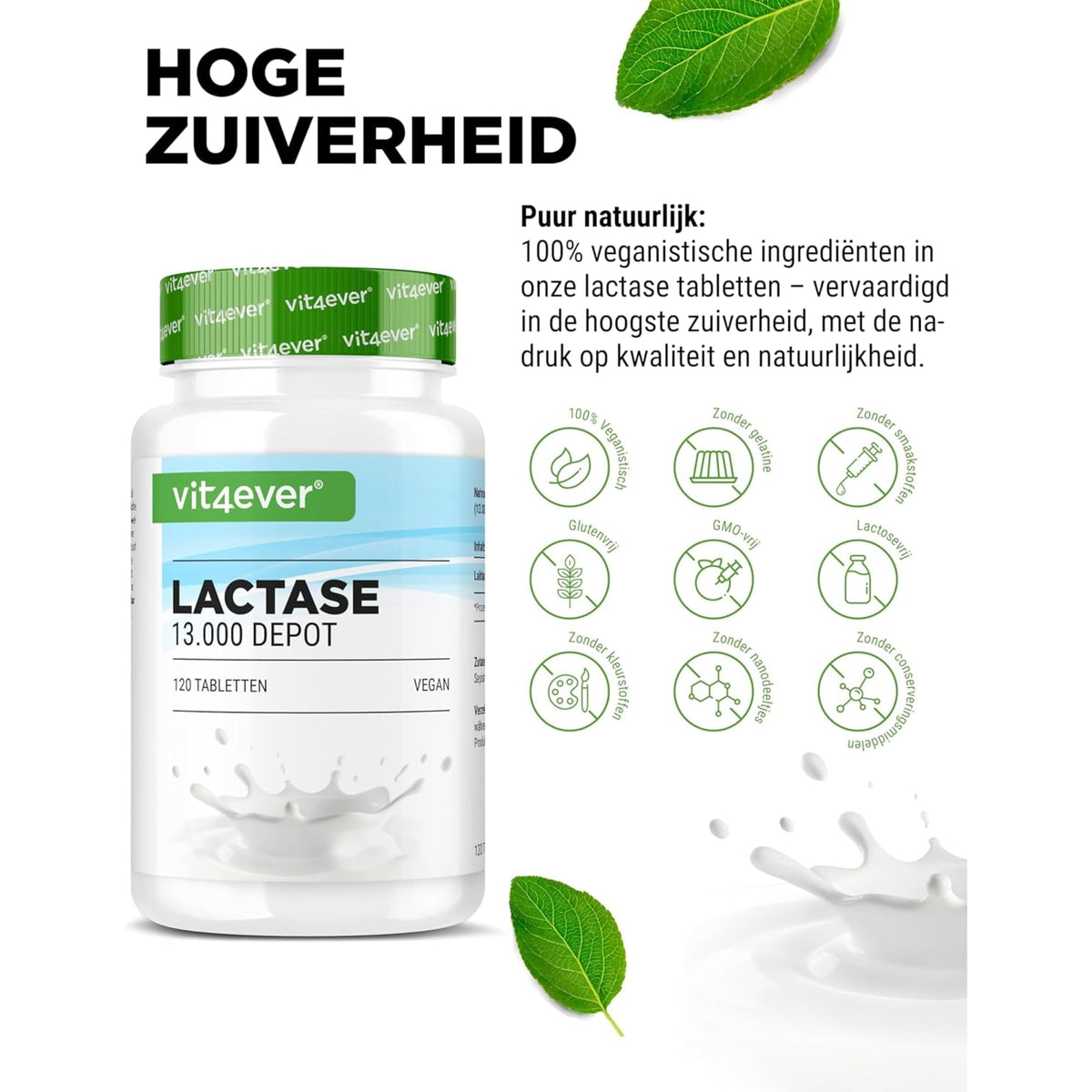 Vit4ever Lactase 13.000 Depot – Etikett mit Inhaltsstoffen und Dosierung