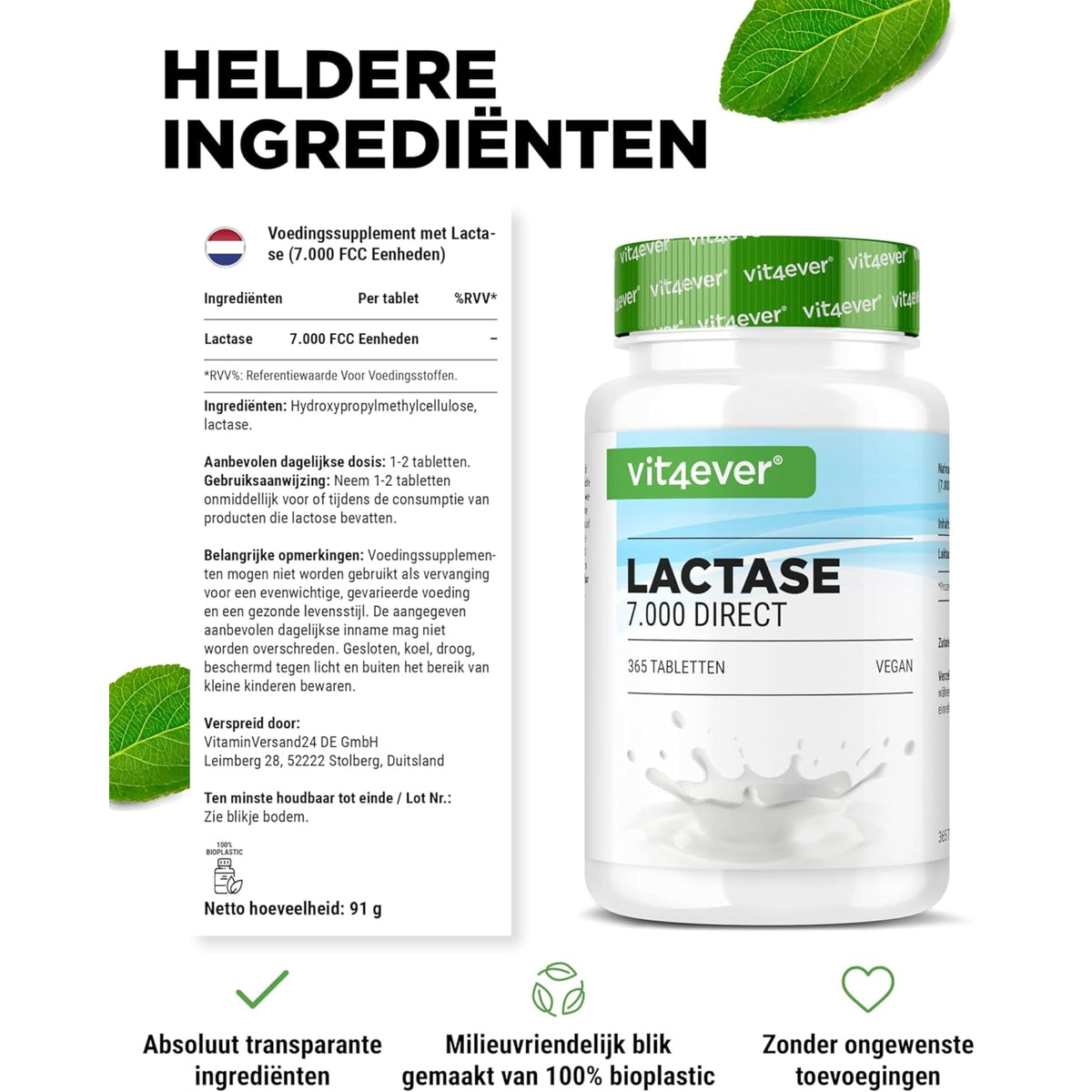 Lactase 7.000 FCC | 180 & 365 Tabletten | Vit4ever