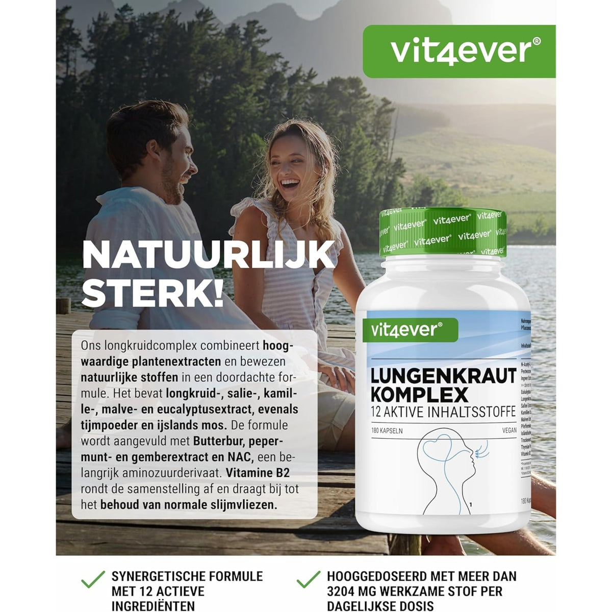 Lungenkraut Atemwege-Komplex mit NAC & Kräutern | 180 Kapseln | Vit4ever