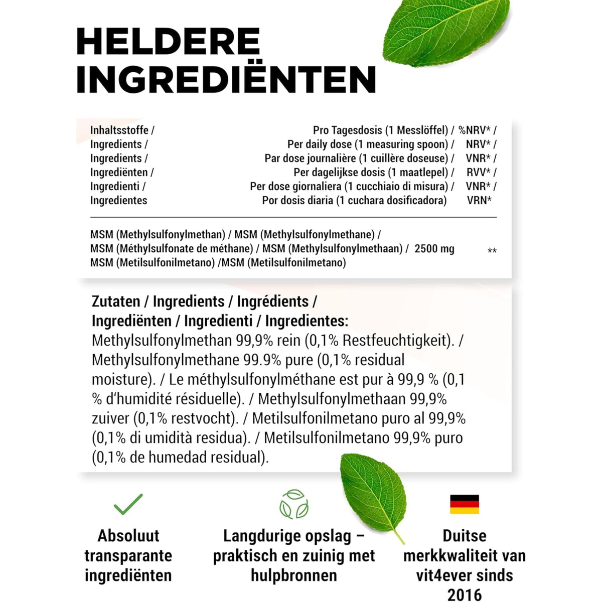 MSM-Pulver 99,9% | 1 kg | Vit4ever