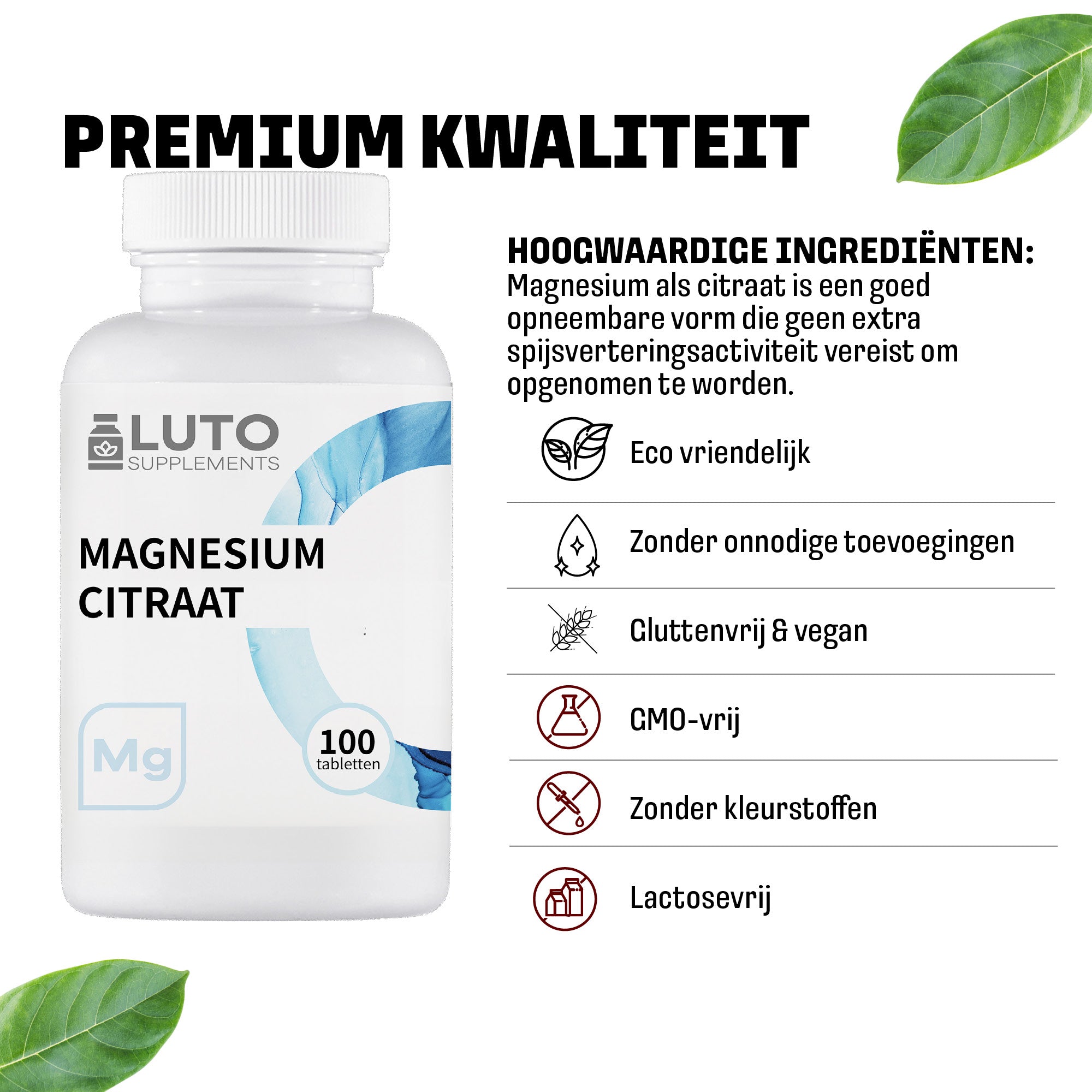 Premium kwaliteit LUTO Magnesium Citraat - hoogwaardige mineraal tabletten voor dagelijks gebruik
