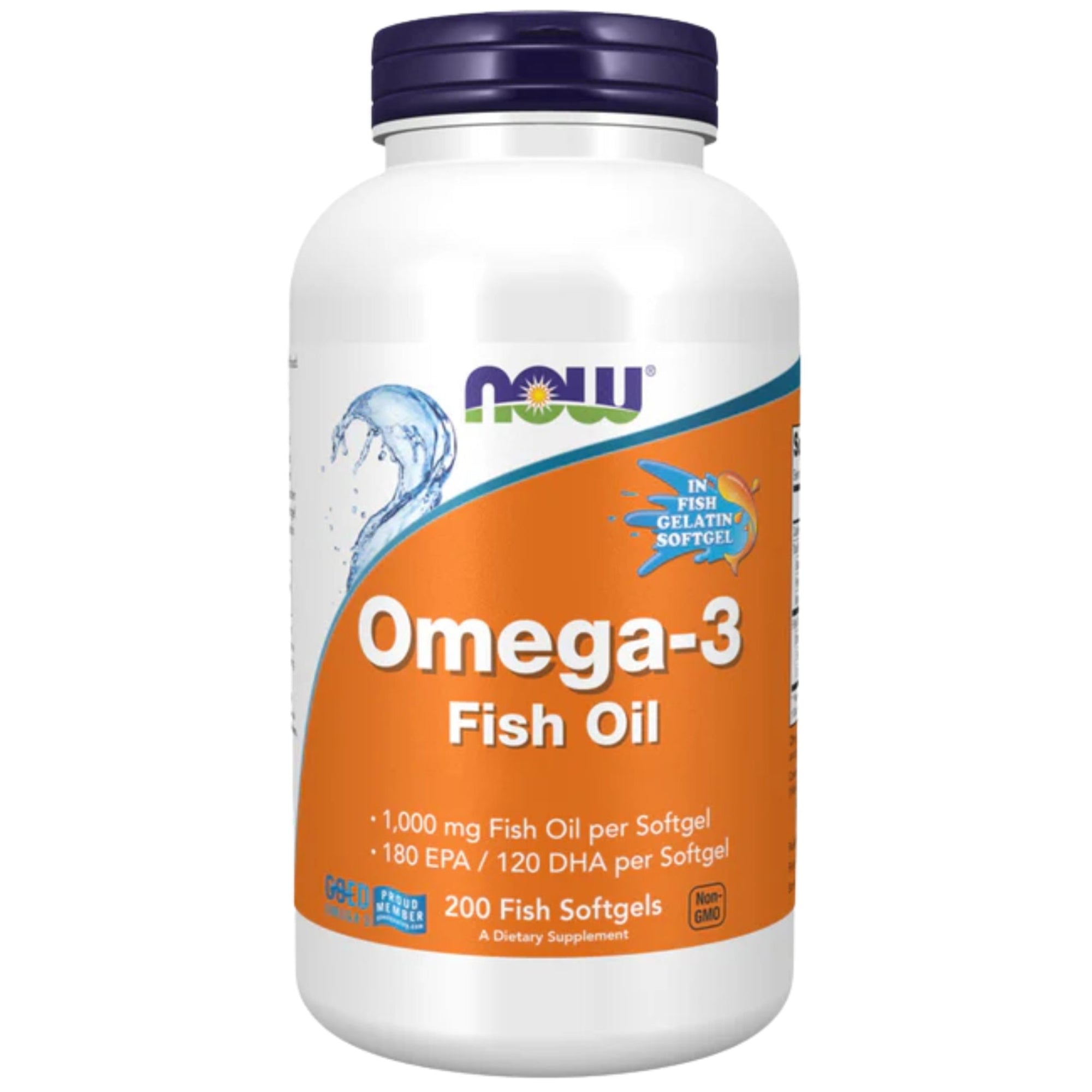 Omega-3 Fischöl, molekular destilliert 360 mg EPA + 240 mg DHA | 200 Softgels | NOW Foods